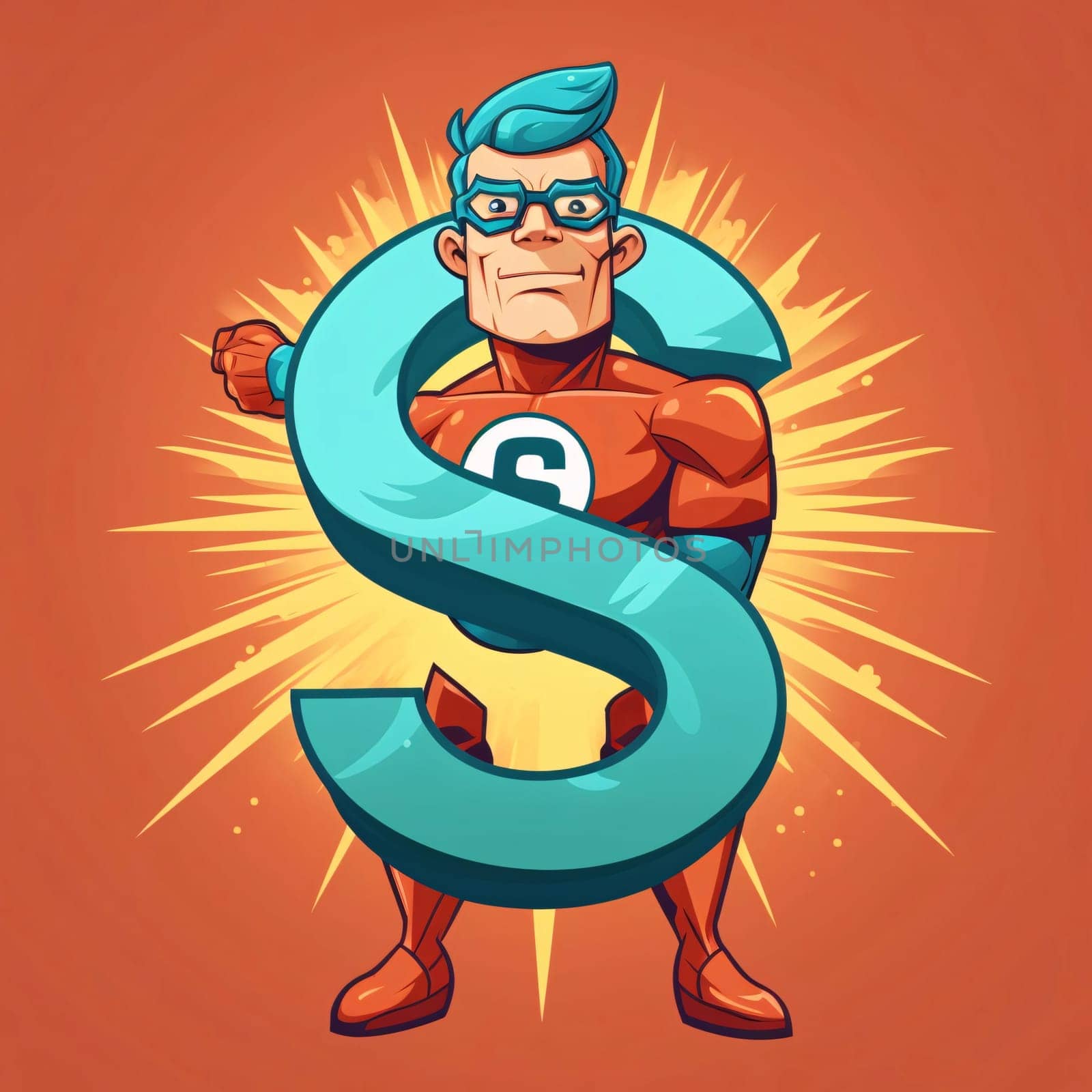 Superhero character with big letter S. Vector illustration in cartoon style. by ThemesS