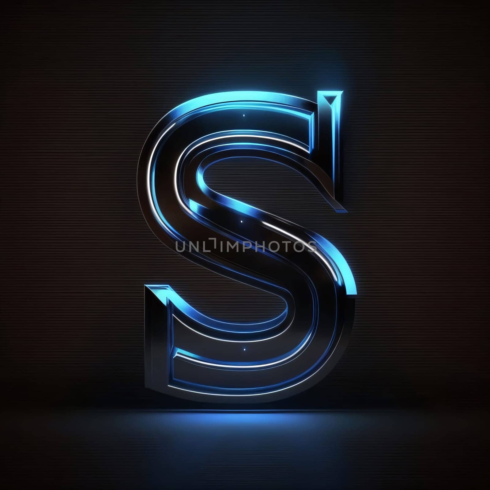 Graphic alphabet letters: Neon letter S on a dark background. 3D illustration.