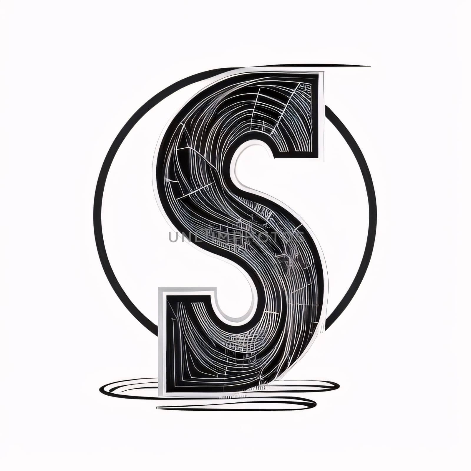 Letter S with abstract lines and dots on white background - 3d rendering by ThemesS