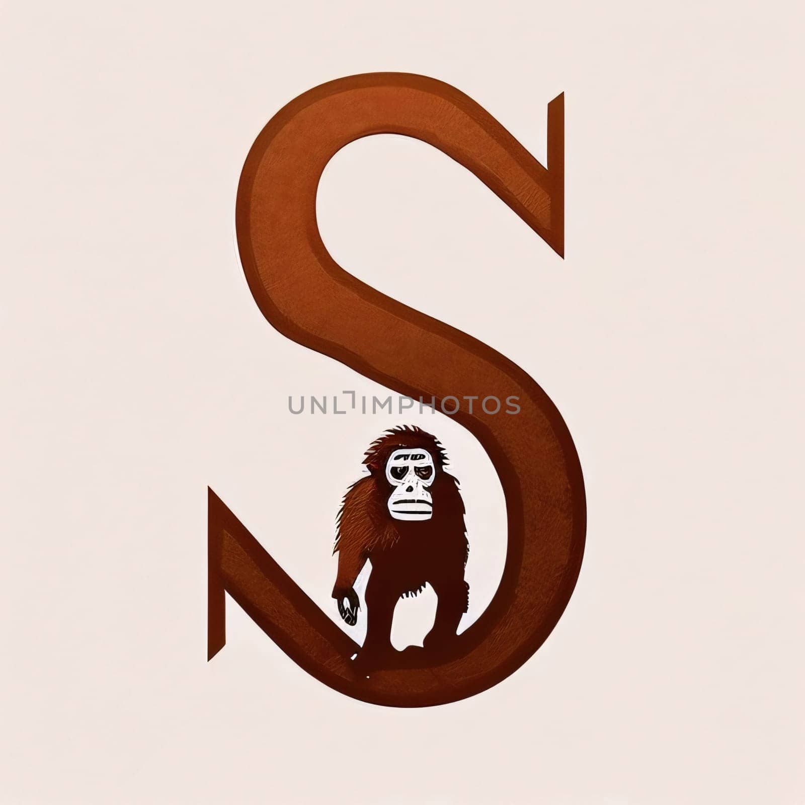 Chimpanzee climbing up the letter S. Vector illustration. by ThemesS