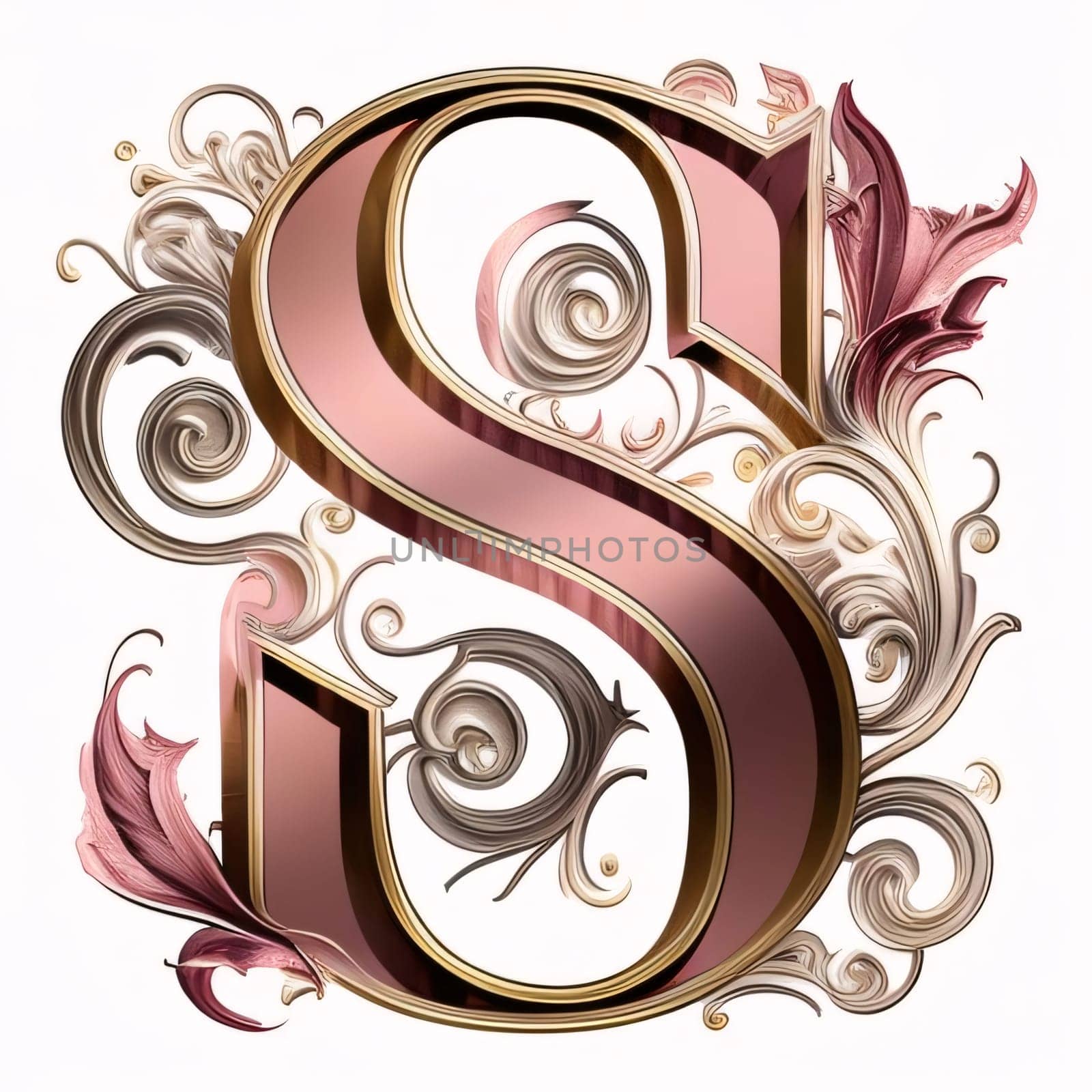 Luxury letter S in Victorian style. 3D illustration. by ThemesS