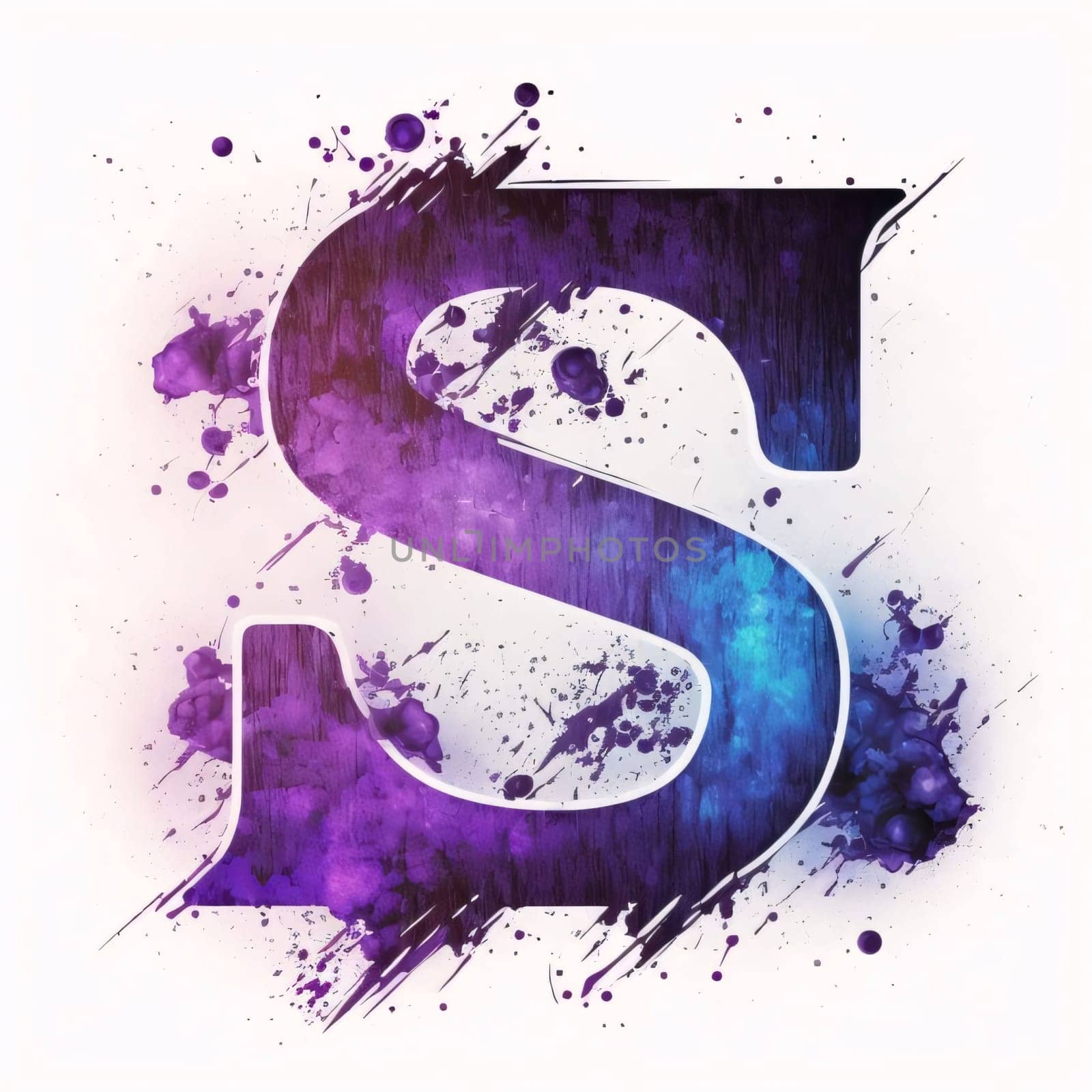 Letter S with watercolor splashes and drops. Vector illustration. by ThemesS