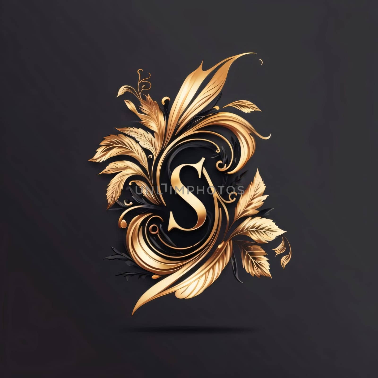 Graphic alphabet letters: Luxury golden letter S with floral ornament. Vector illustration.