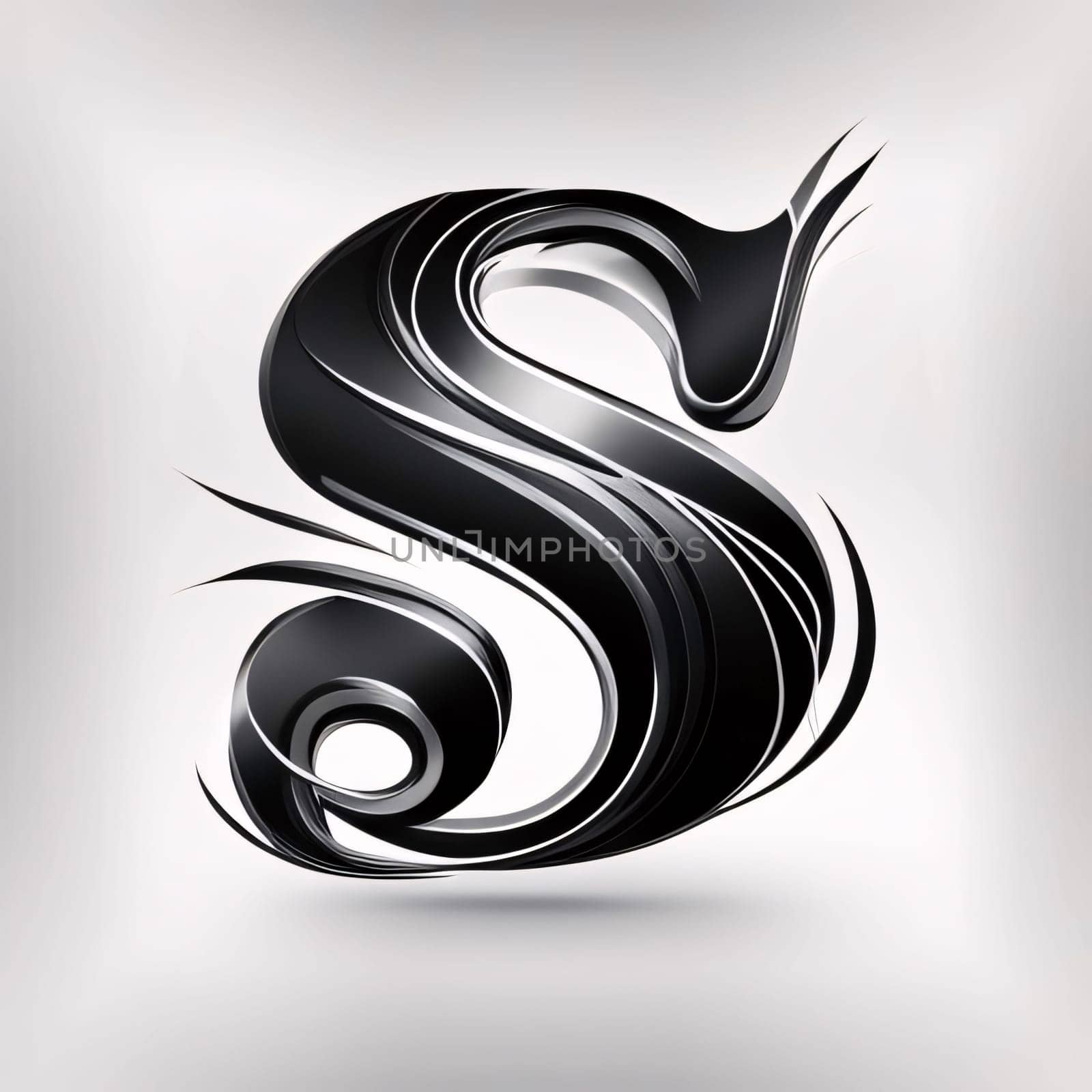 Graphic alphabet letters: Black and white letter S logo design template elements. 3D render.