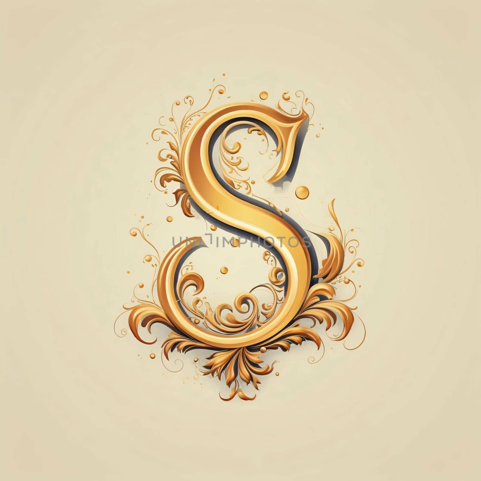 Gold letter S in the style of Baroque. Vector illustration by ThemesS