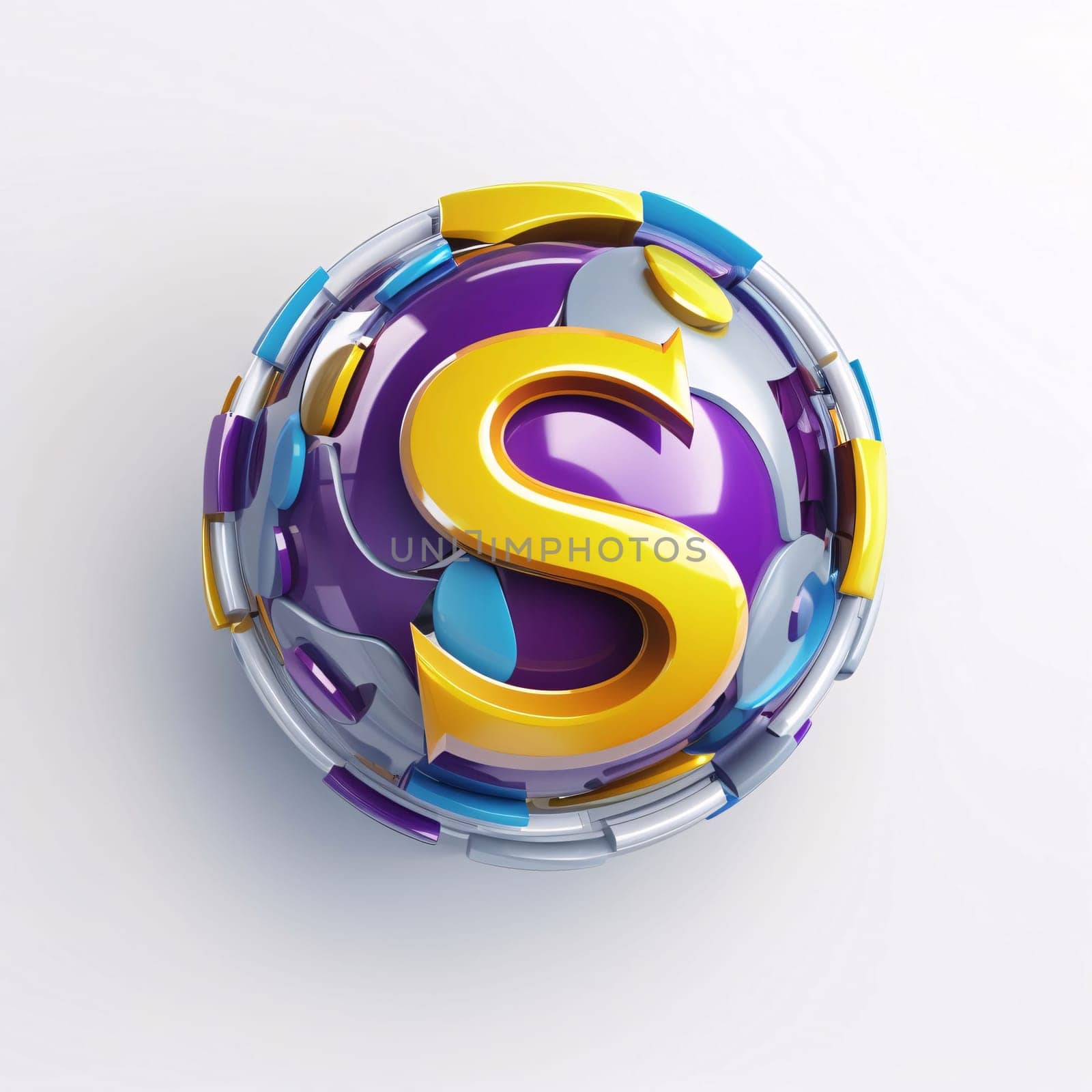 Graphic alphabet letters: 3d rendering of dollar sign in abstract sphere on white background.