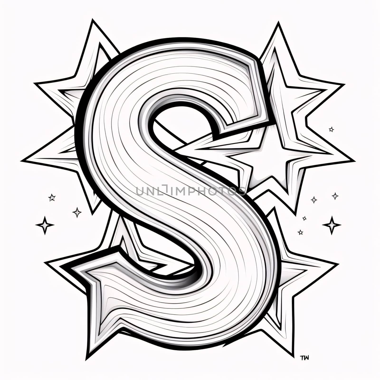 Graphic alphabet letters: Vector illustration of letter S in retro style with stars and stripes.