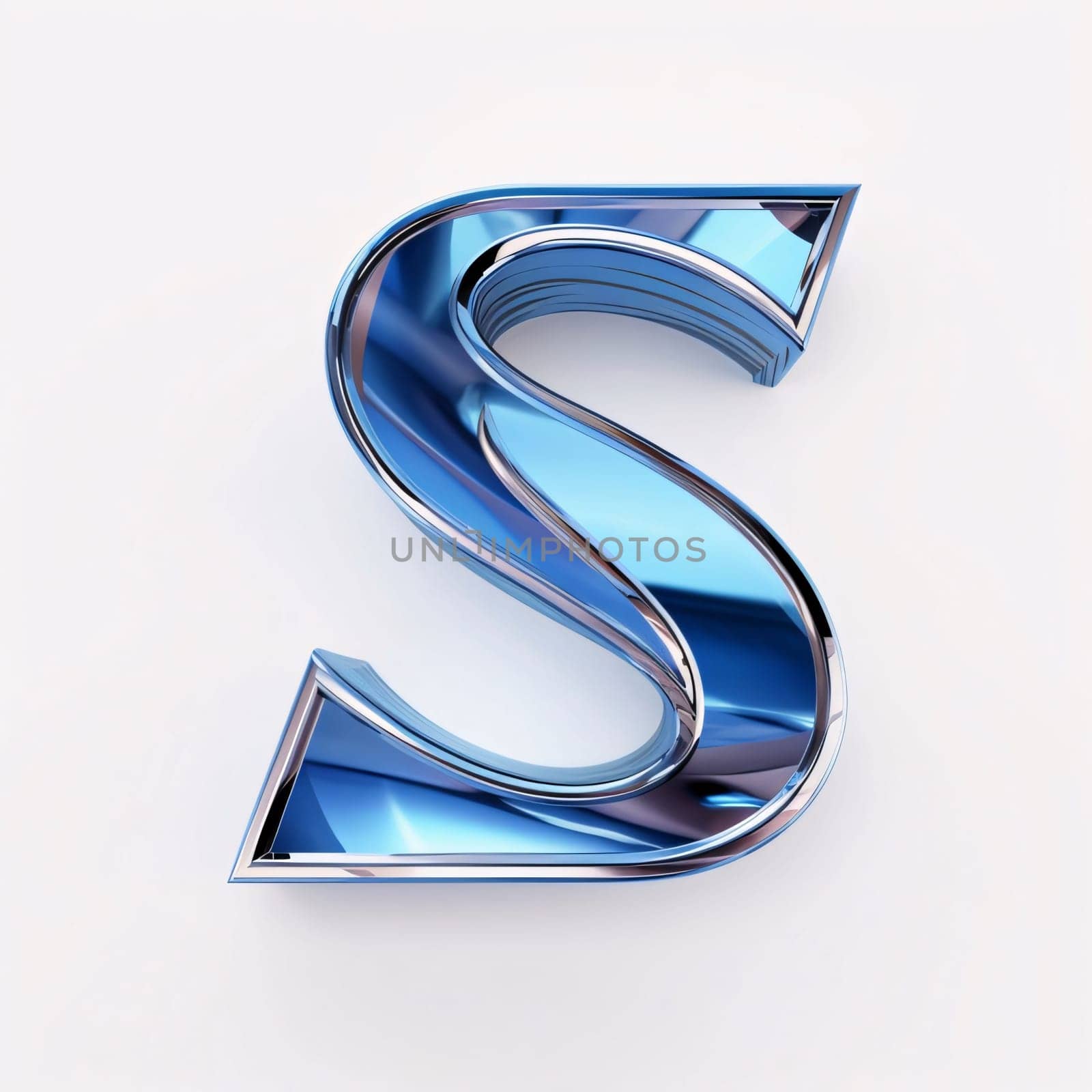 Graphic alphabet letters: letter S from blue glass on a white background. 3d rendering