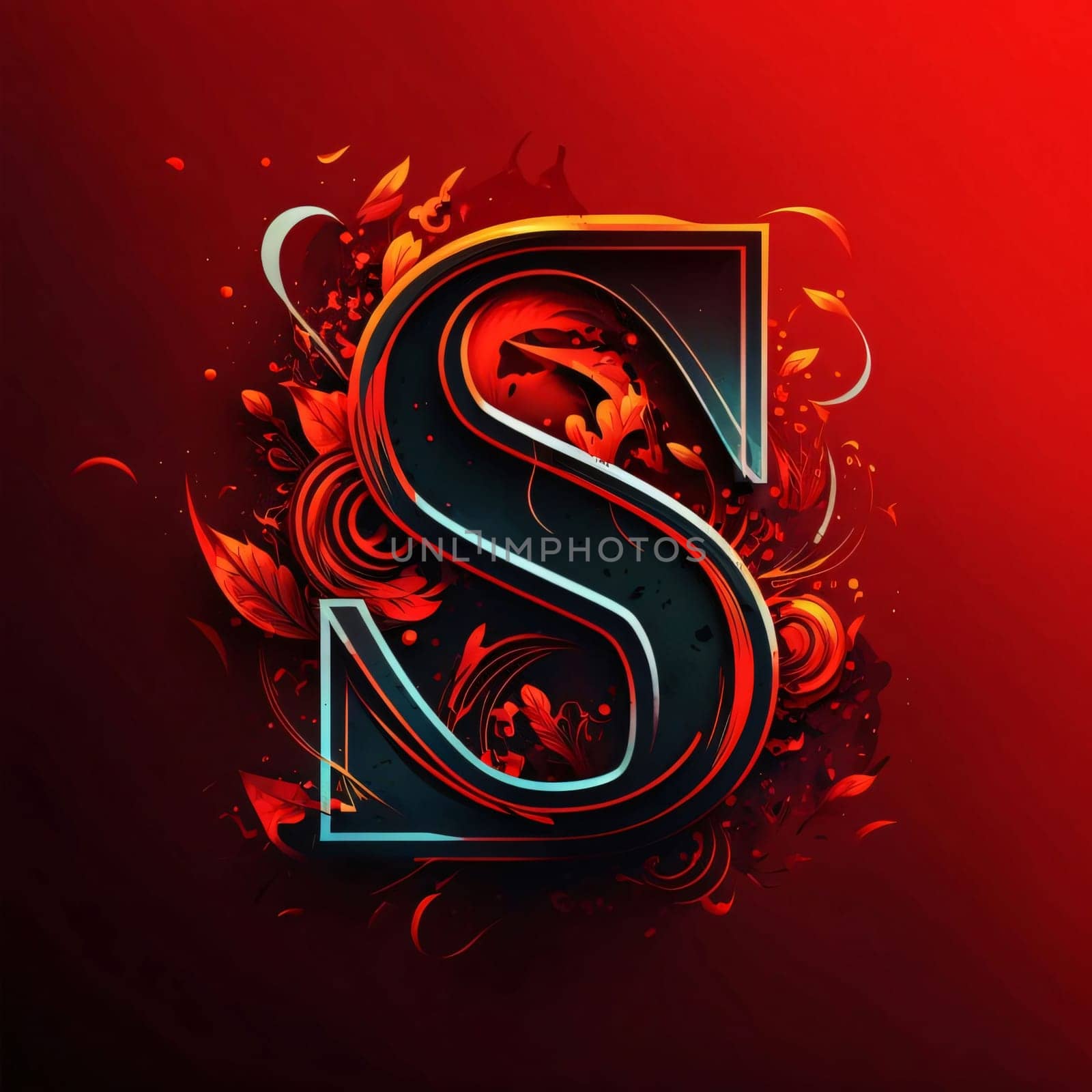 Letter S in floral style on a red background. Vector illustration. by ThemesS