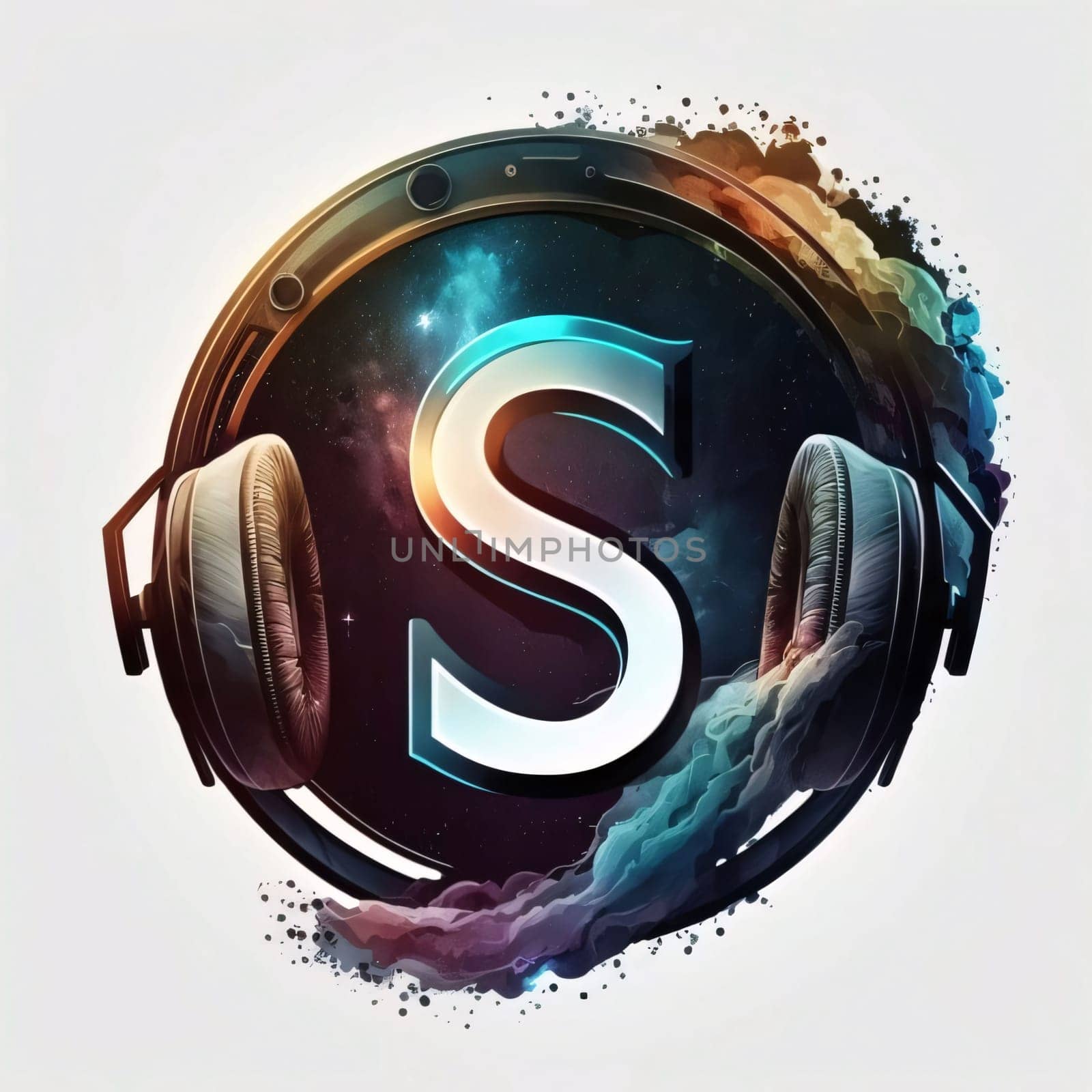 Vector illustration of headphones with letter S in the background of space. by ThemesS