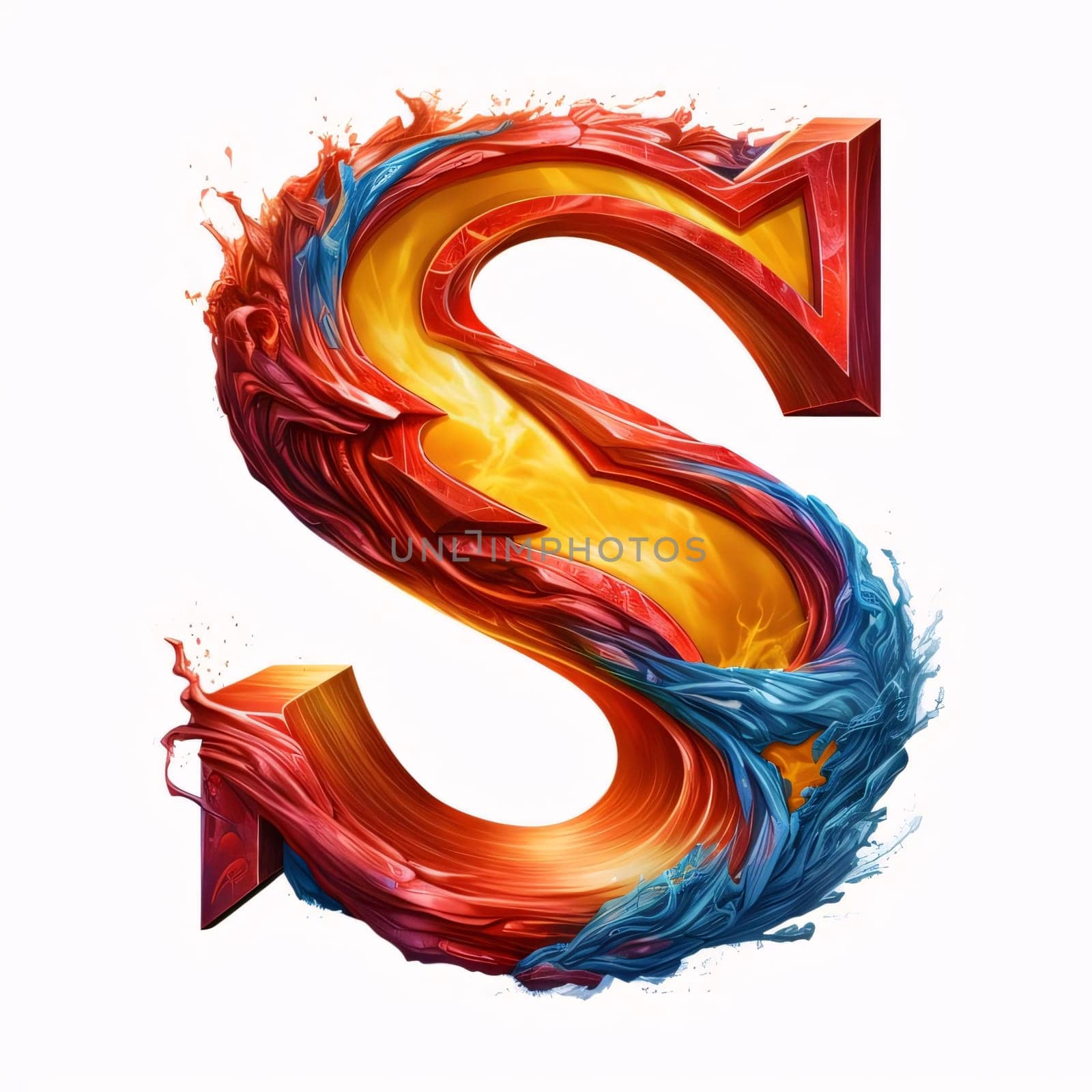 Graphic alphabet letters: Alphabet letter S made of fire and smoke isolated on white background