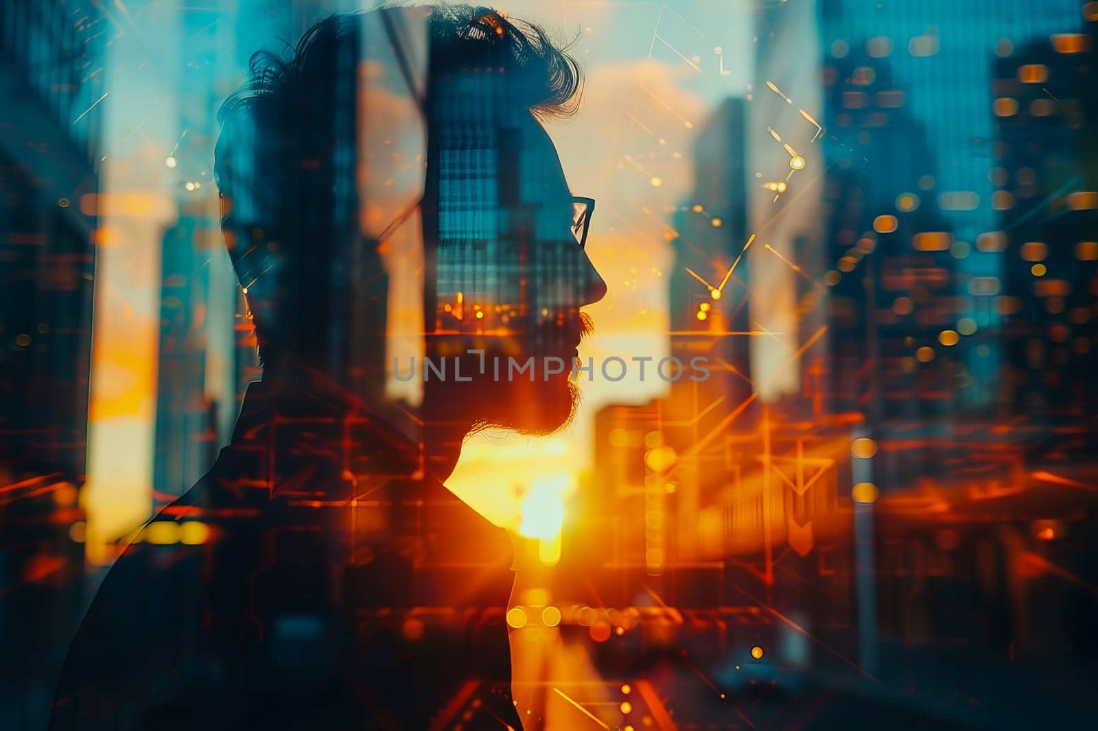 Double exposure businessman and city, Business ideas, and planning goals aim for success. by Manastrong