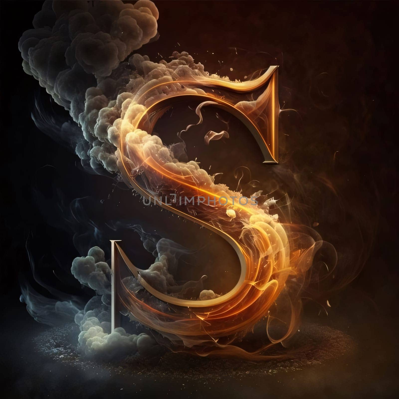 Graphic alphabet letters: Flaming letter S with smoke and fire effect, vector illustration