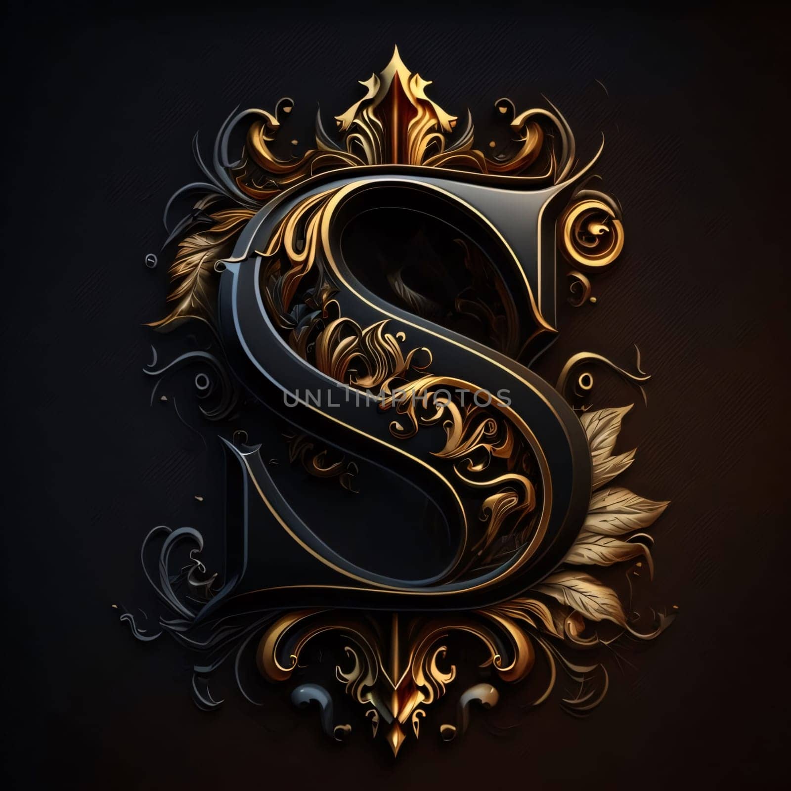 Graphic alphabet letters: Luxury letter S in the Gothic style. 3D illustration