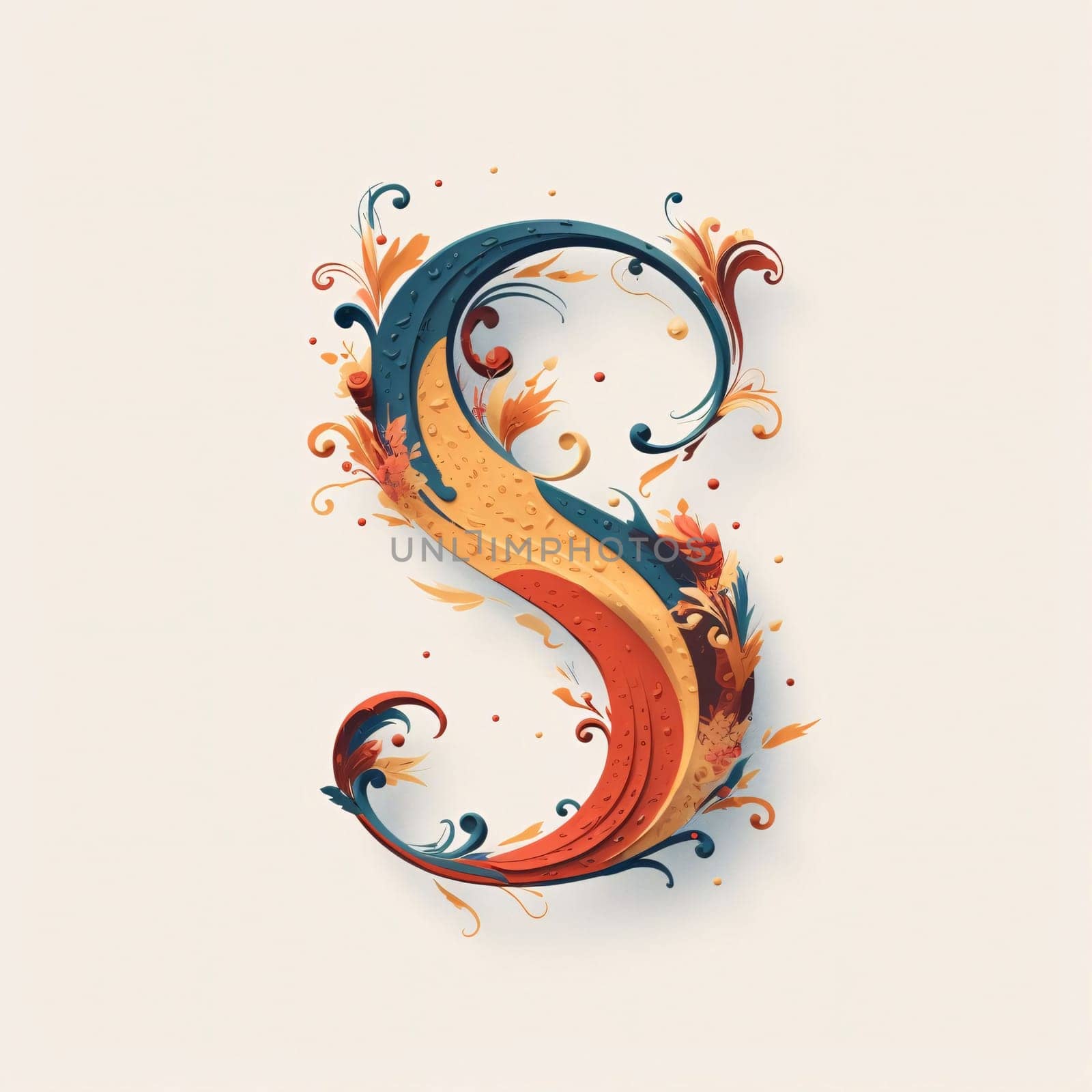 Graphic alphabet letters: Vector floral capital letter S with decorative elements. Capital letter in vintage style.