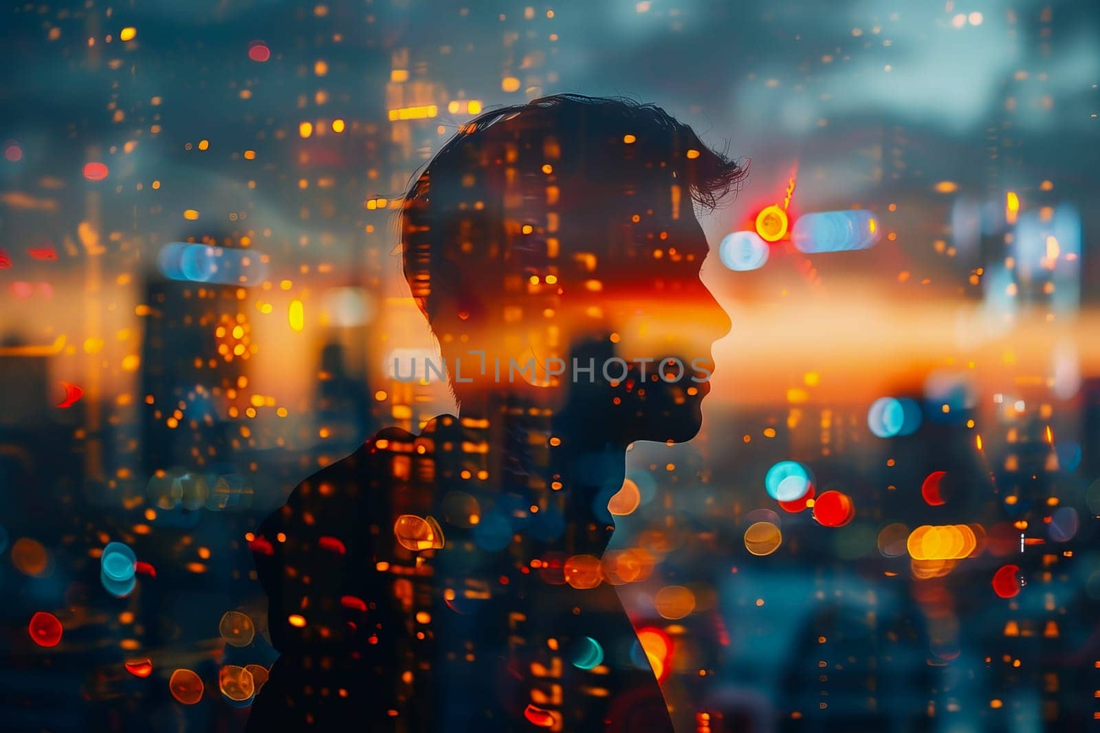 Double exposure businessman and city, Business ideas, and planning goals aim for success. by Manastrong