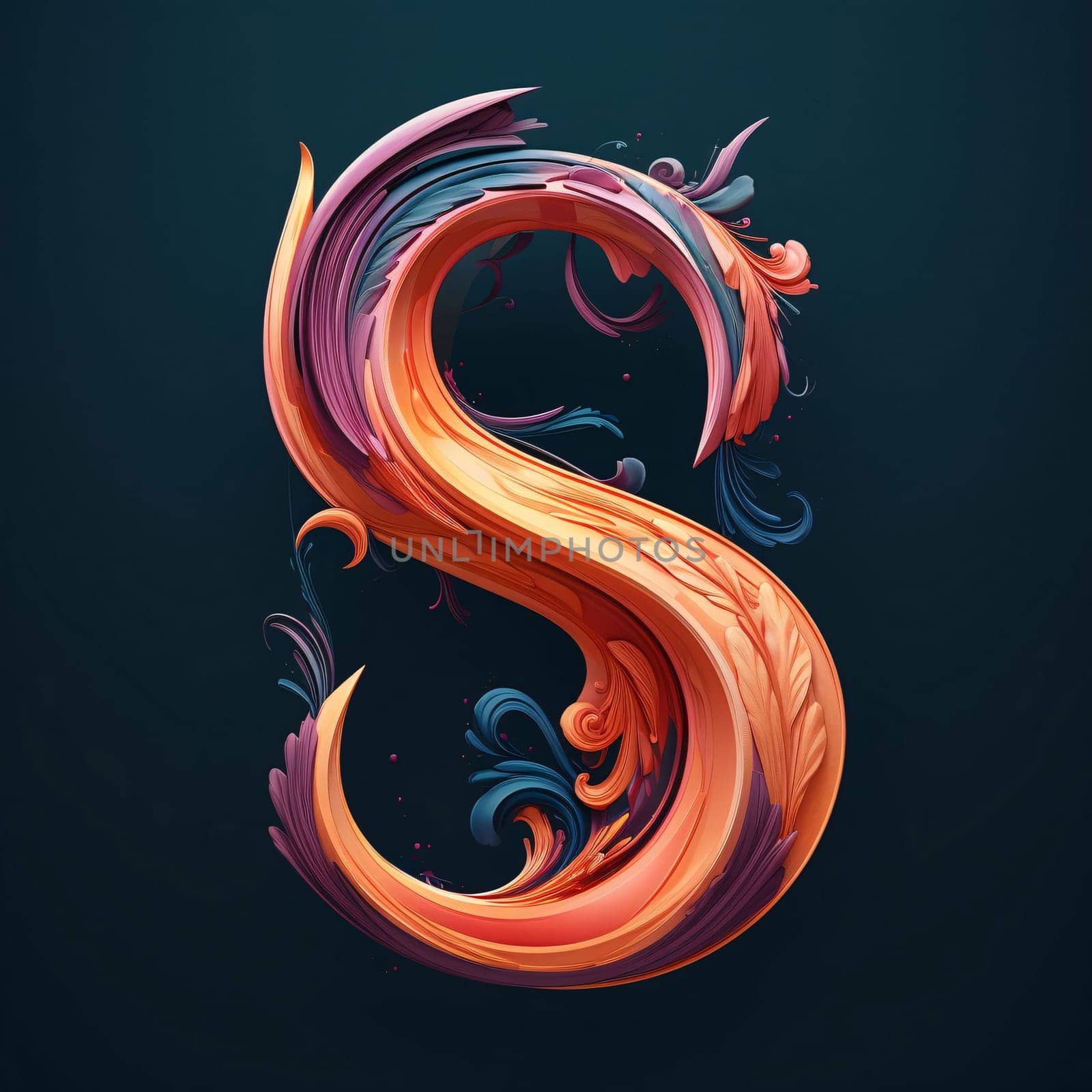 Graphic alphabet letters: 3d vector letter S. Colorful alphabet made of brush strokes