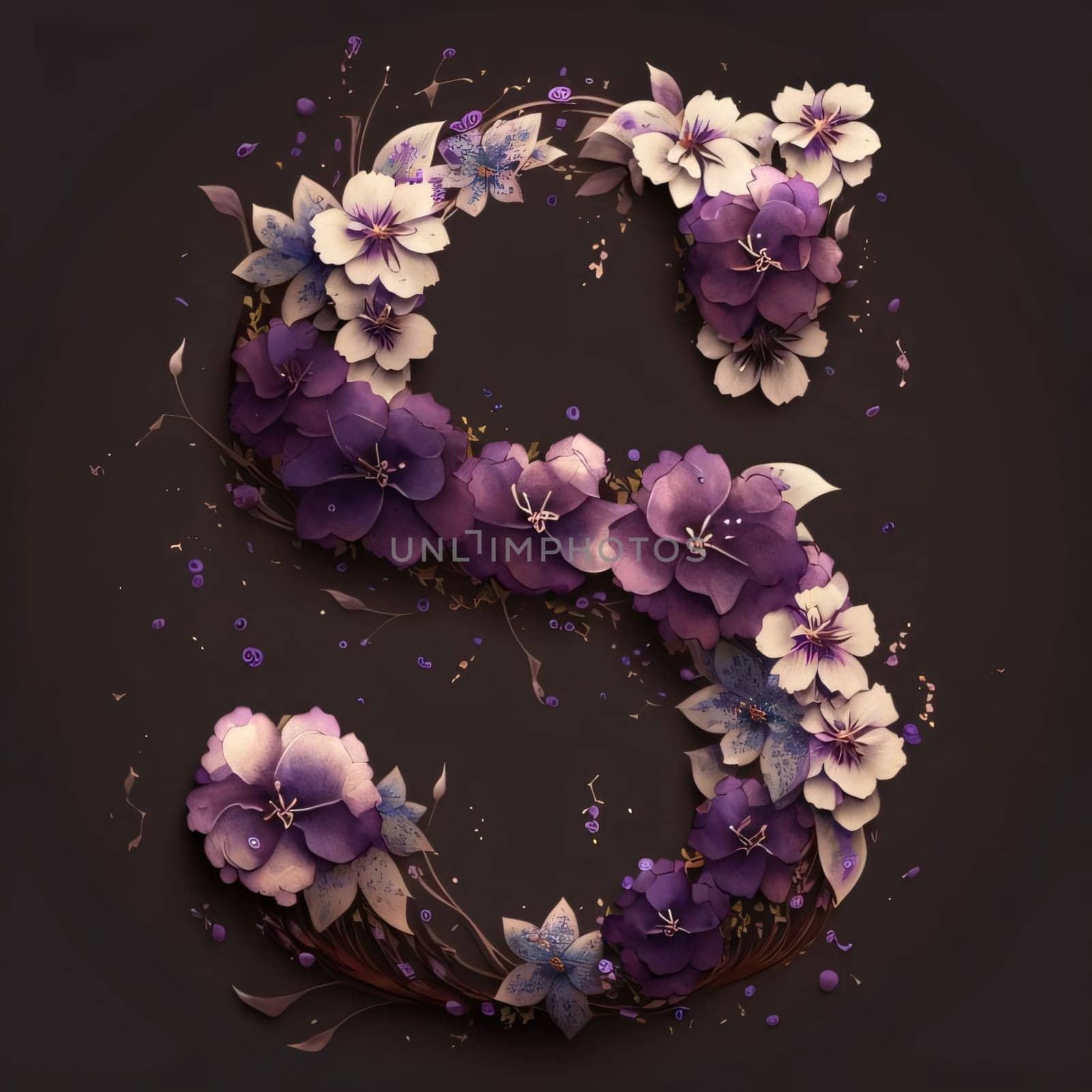 Floral alphabet. Letter S made of watercolor flowers and leaves by ThemesS