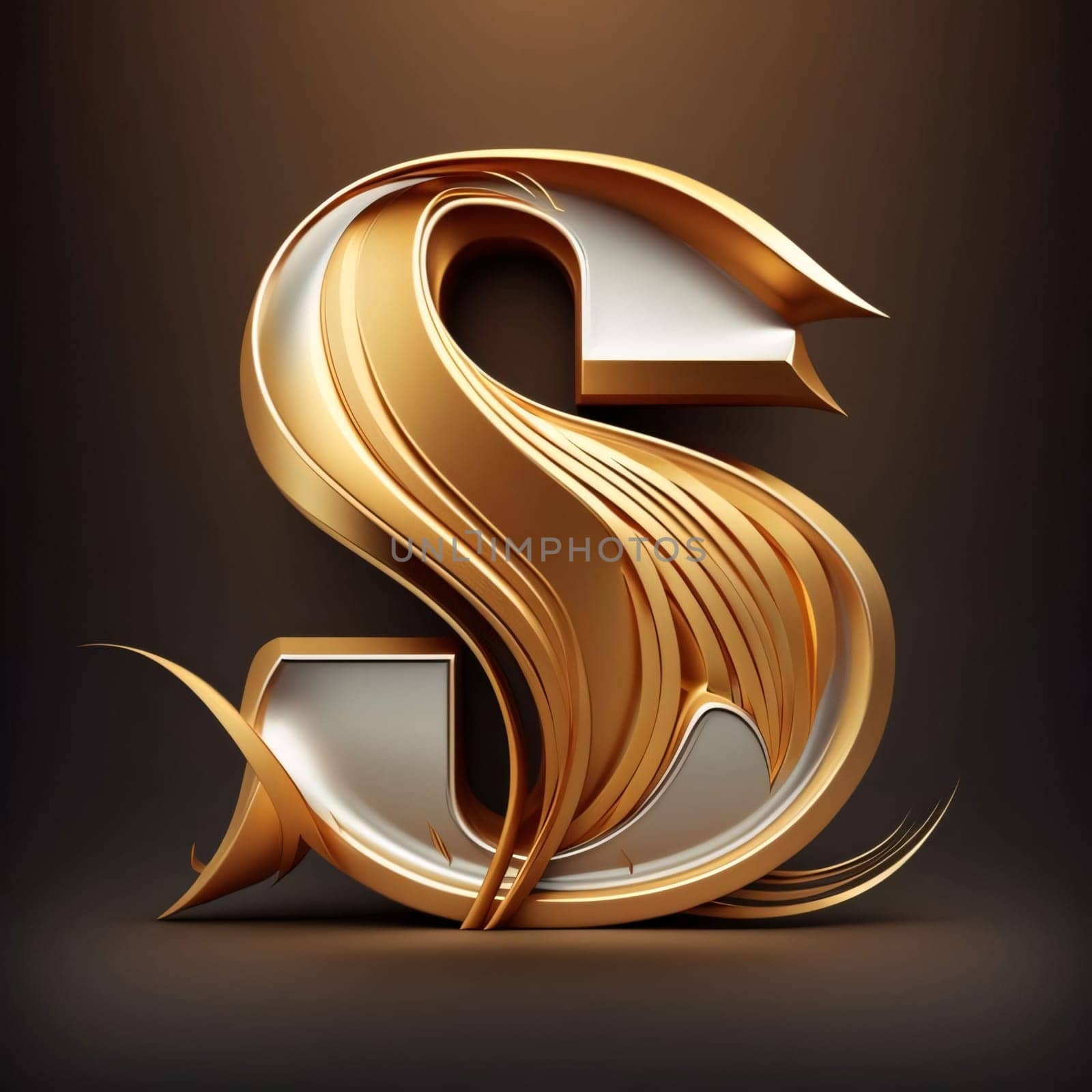 Graphic alphabet letters: 3d golden letter S uppercase. 3d vector font.