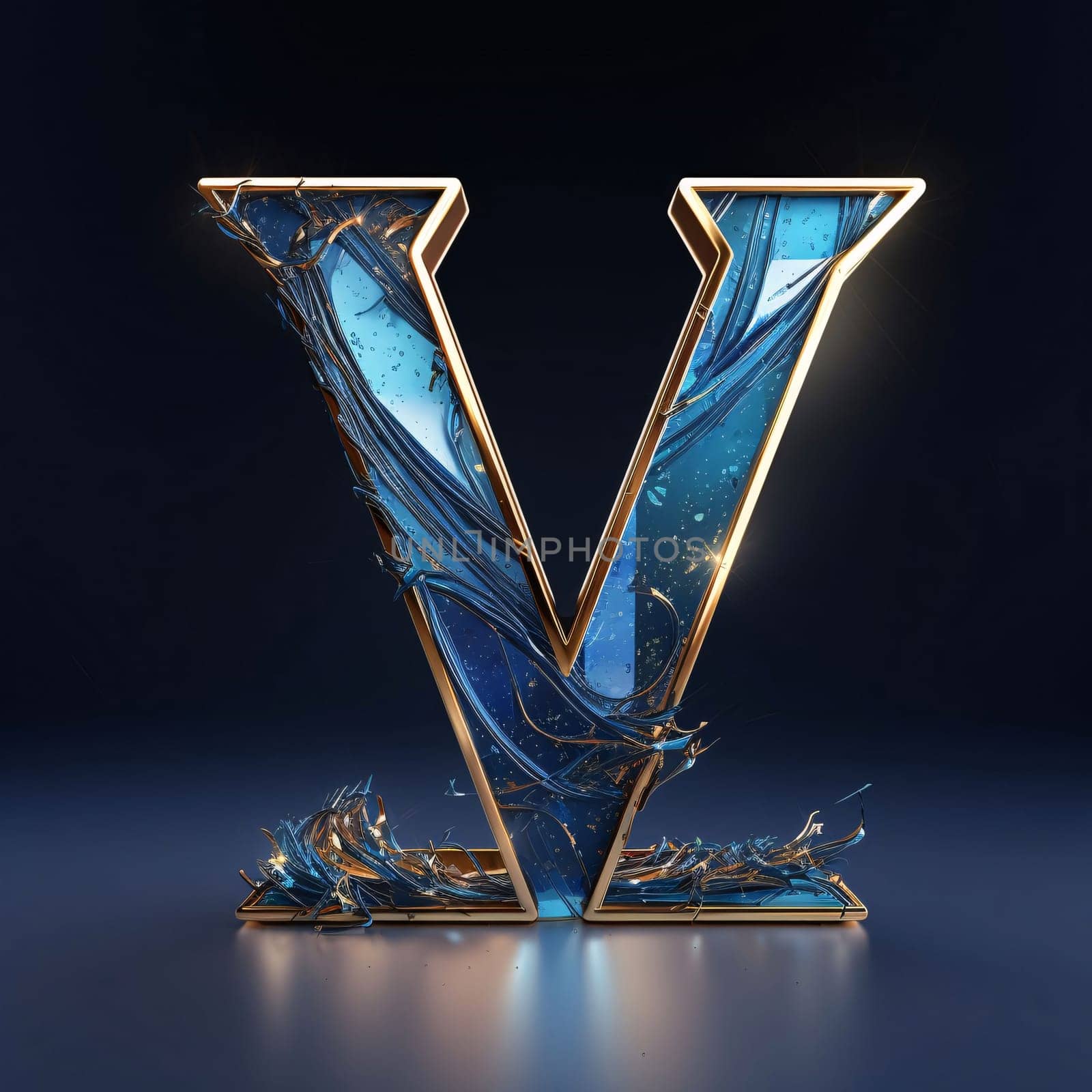 Blue water font. Letter Y uppercase. 3D rendering by ThemesS