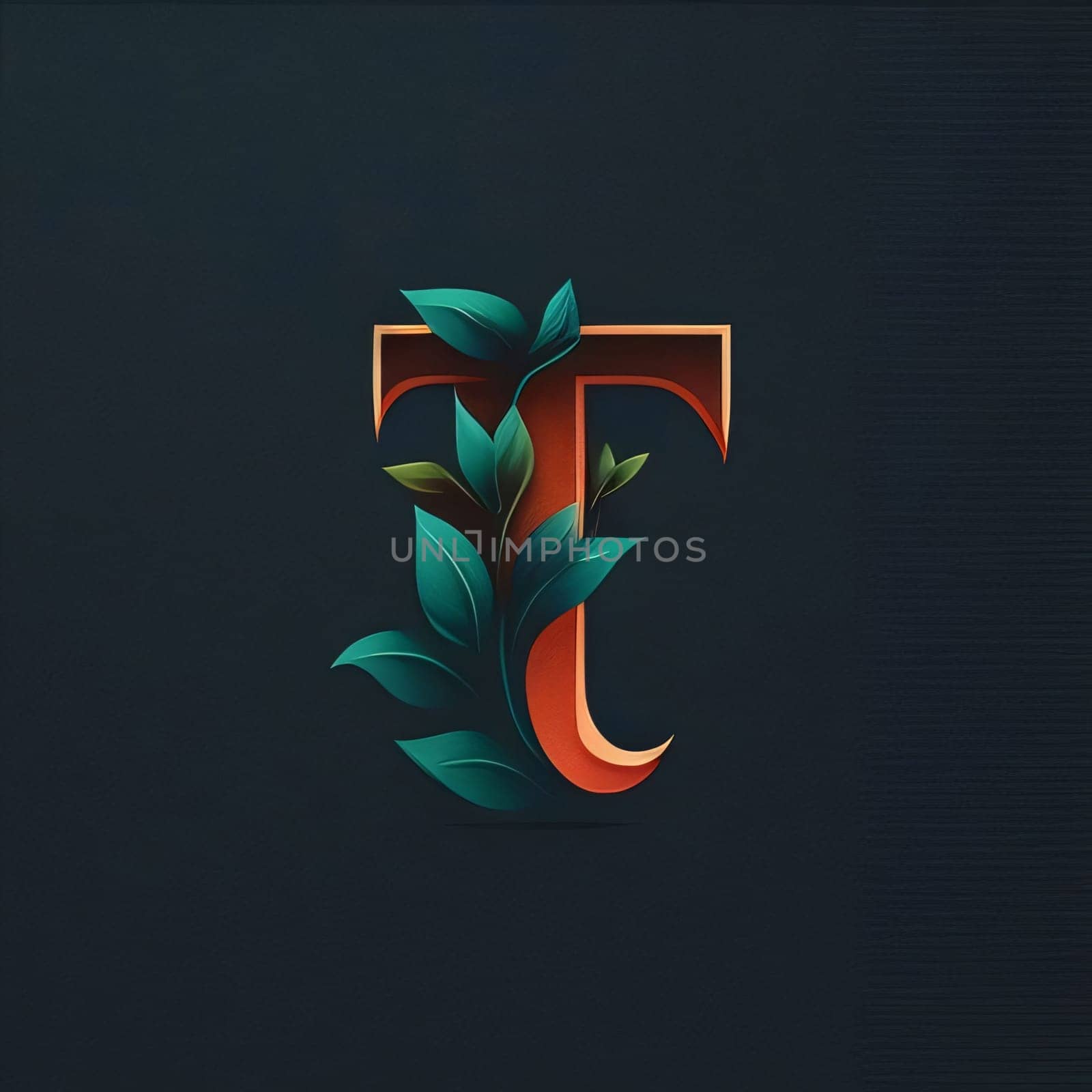 Graphic alphabet letters: Elegant letter T with green leaves, vector logo design template elements.