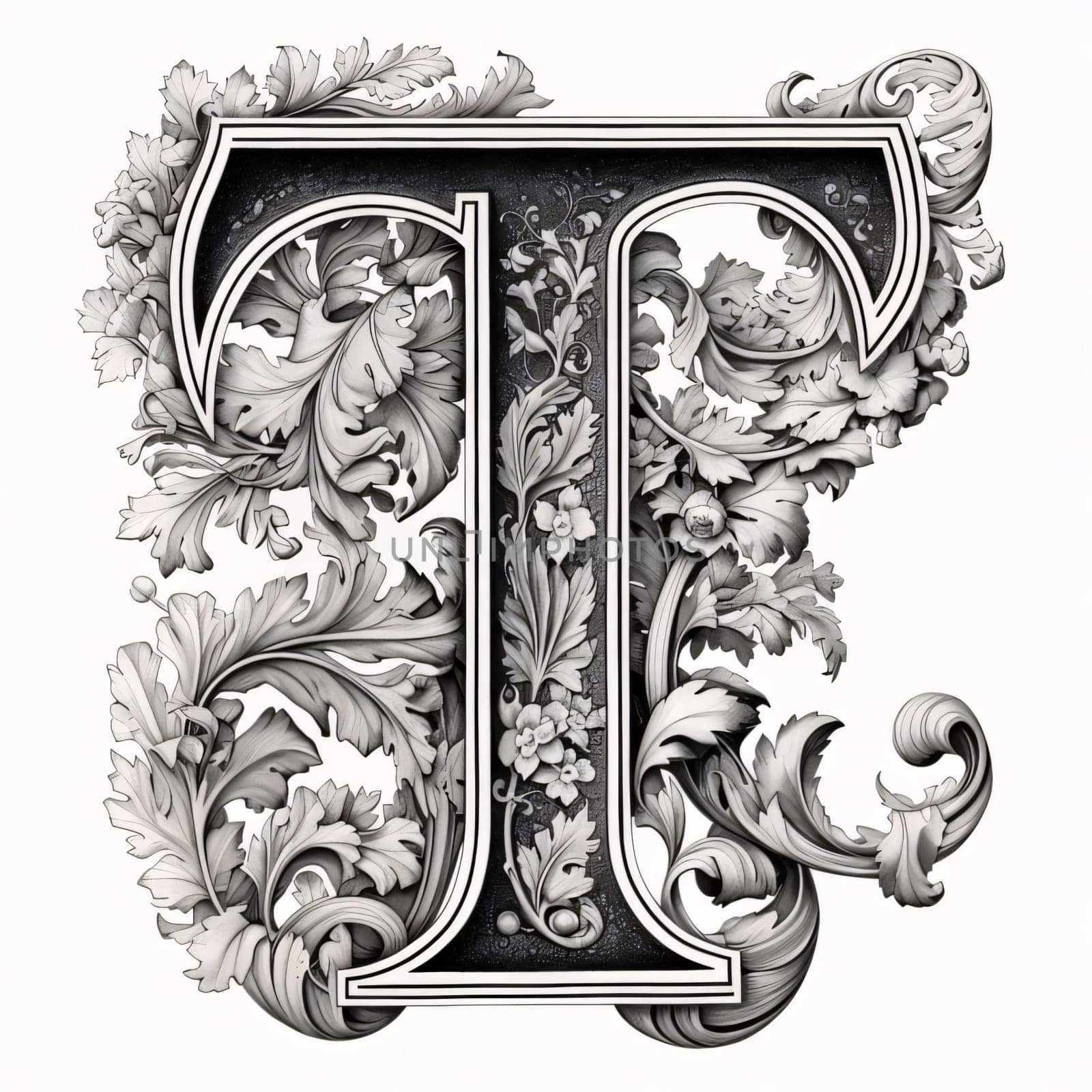 Luxury capital letter T in Victorian style with floral ornament. by ThemesS