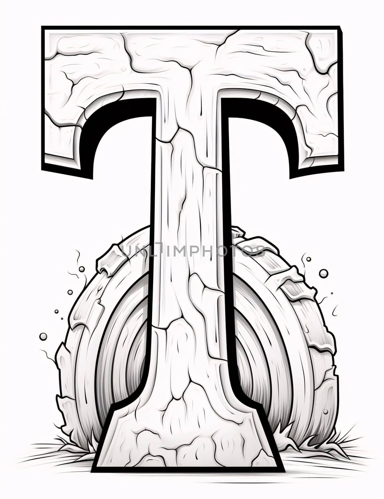 Stump Letter T - Black and White Vector Illustration for Coloring Book by ThemesS