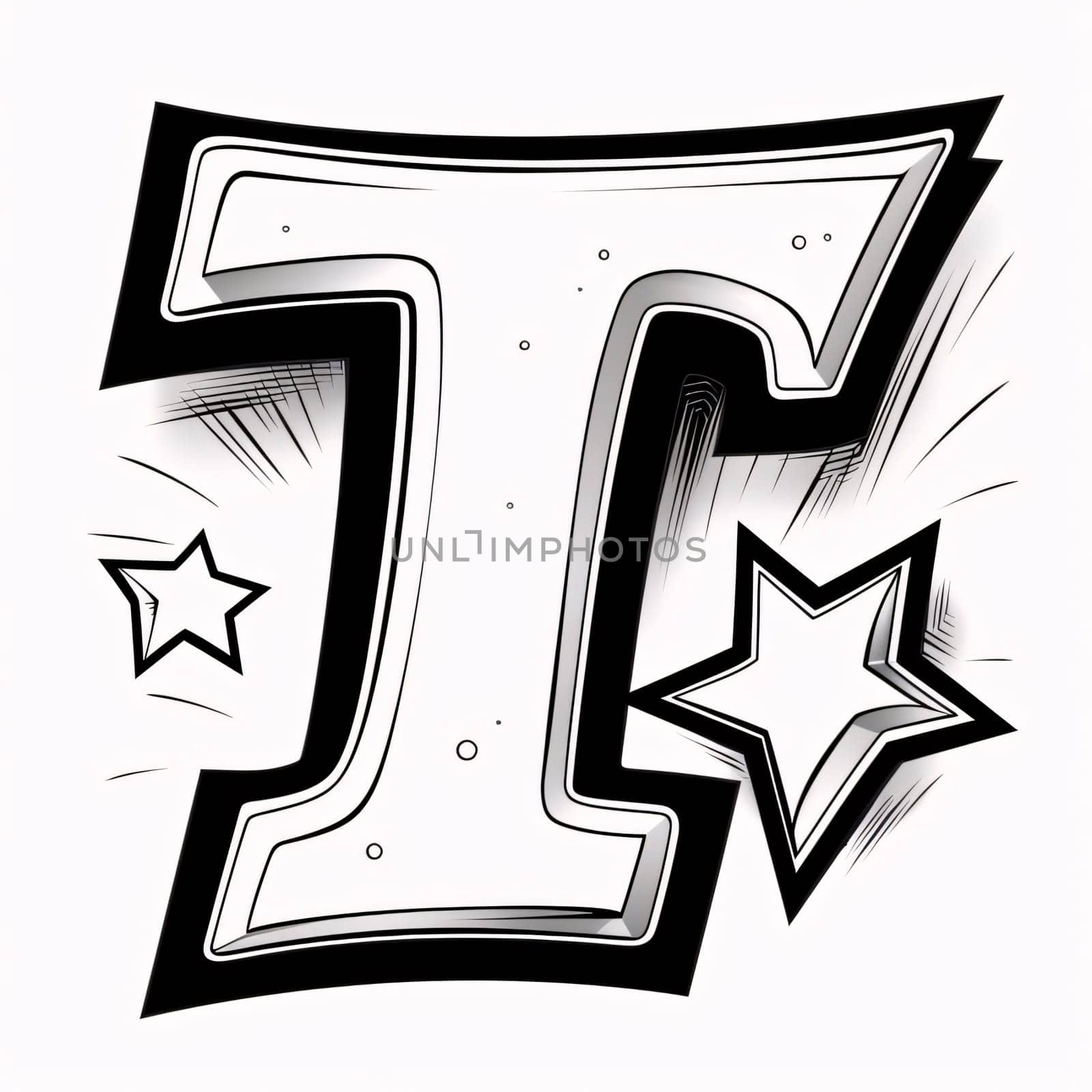 Vector illustration of the letter T with star and halftone effect by ThemesS