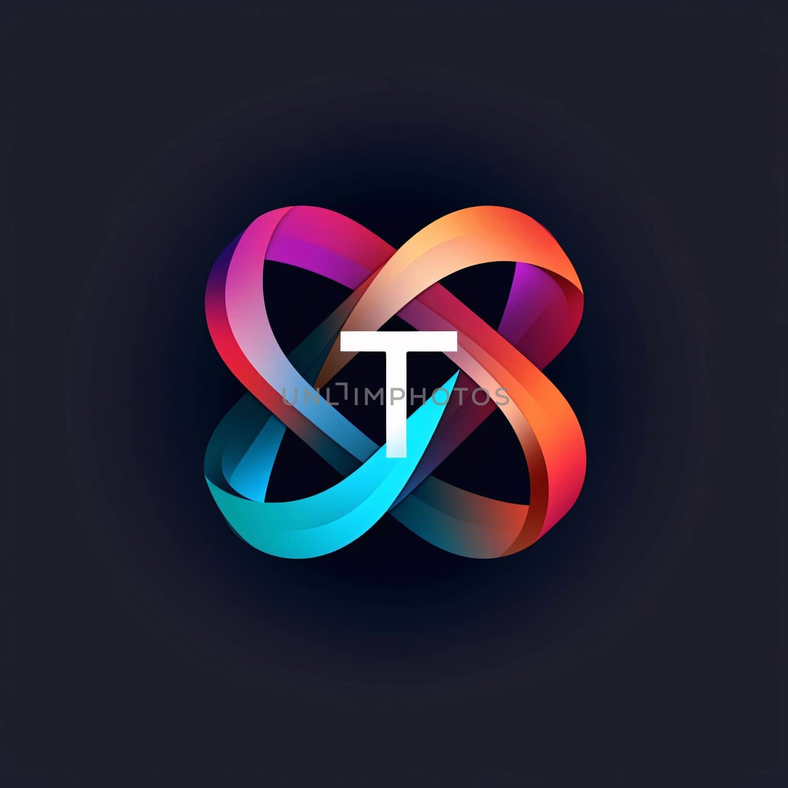 Graphic alphabet letters: Abstract letter T logo created with colorful overlapping smooth lines, vector illustration