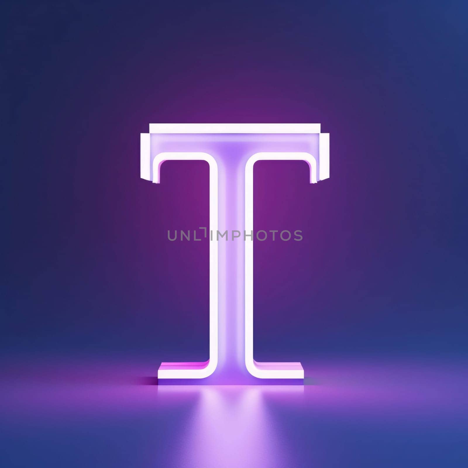 Graphic alphabet letters: Neon letter T in neon style on dark background. 3d rendering
