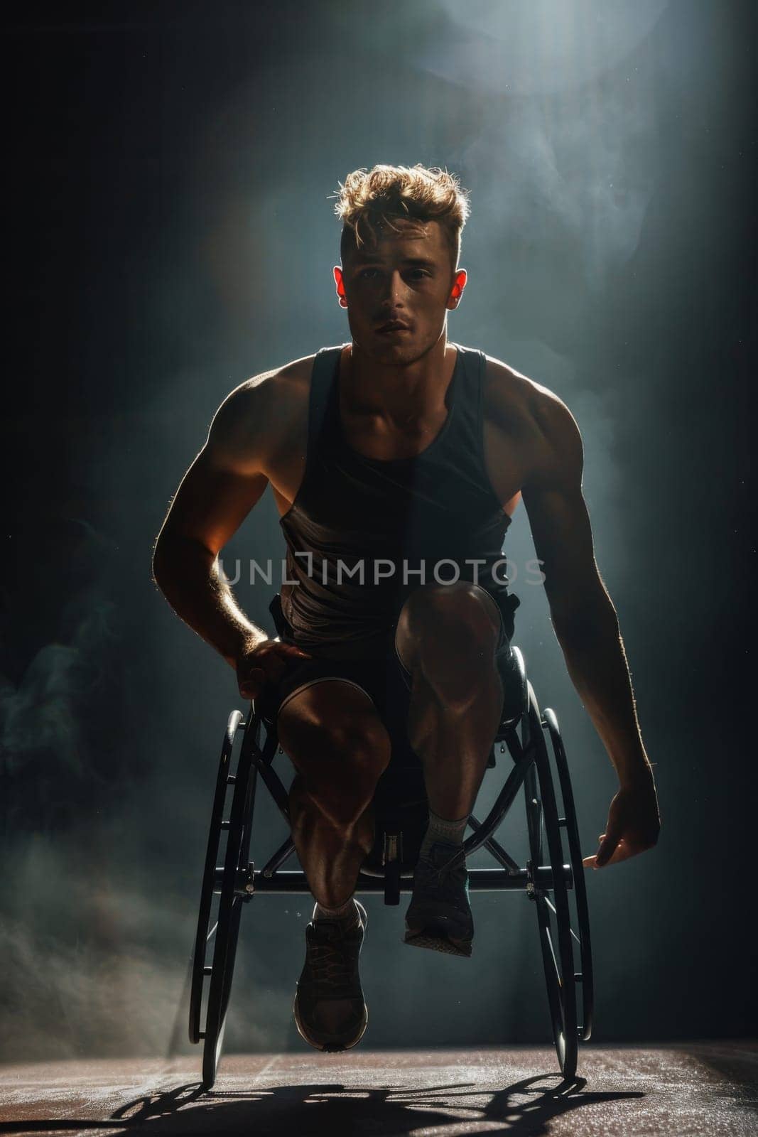 A basketball player sitting on wheelchair.