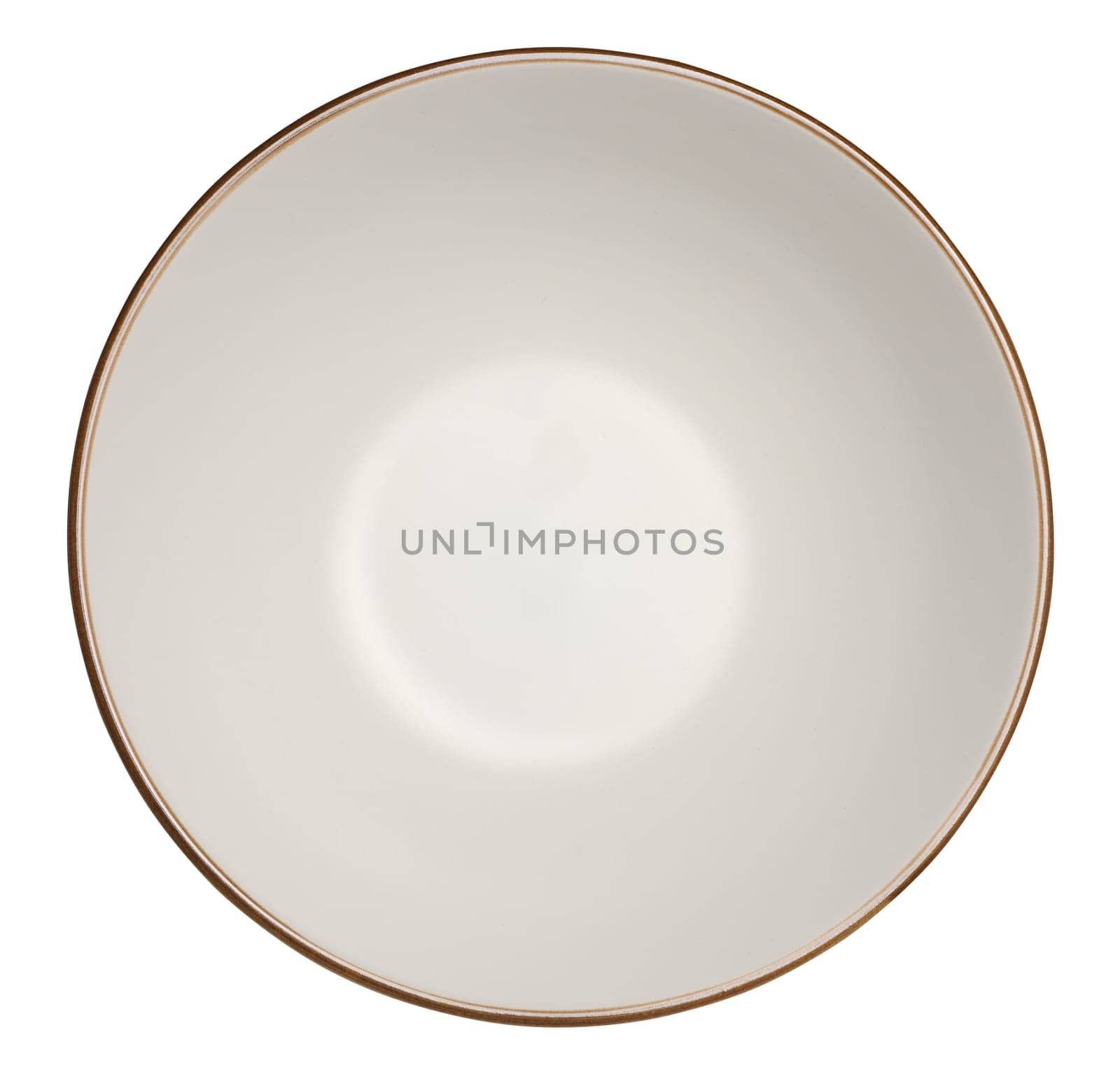 Empty white ceramic soup plate, top view