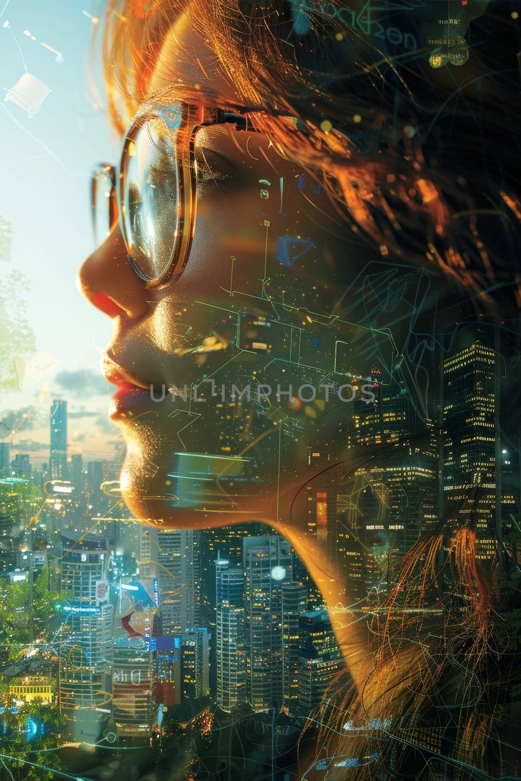 A futuristic portrait of a girl in an ecological world. using eco-future technologies in the ecosystem by Lobachad