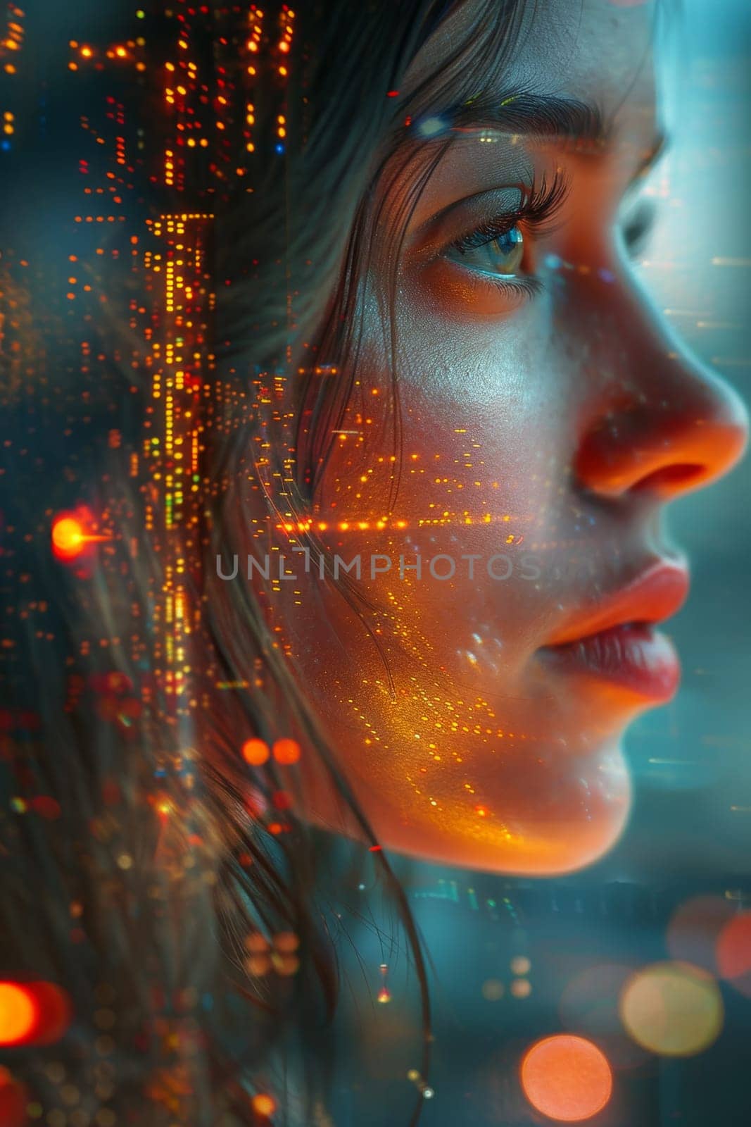 A futuristic portrait of a girl in an ecological world. using eco-future technologies in the ecosystem by Lobachad