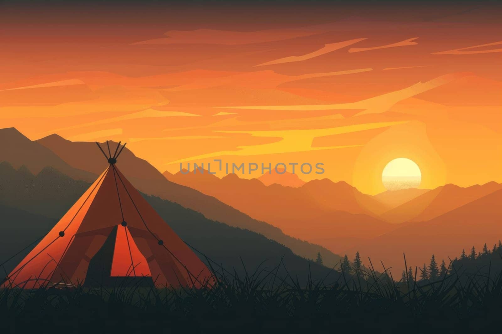 Traveling to the sunset teepee in the majestic mountains a peaceful escape into nature's beauty