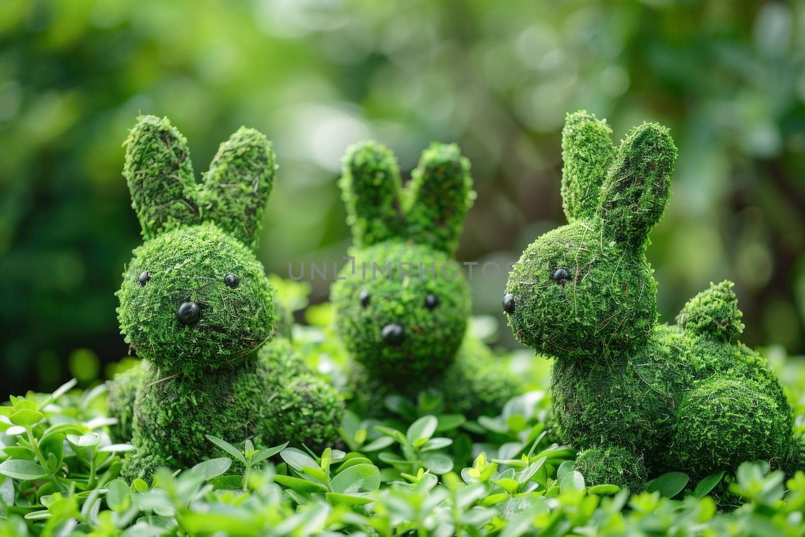 Bunnies topiary bushes grassy area garden travel business fashion beauty art trip visitors nature landscape easter decoration ornamental hedge green grass concept outdoor aesthetic park creativity by Vichizh