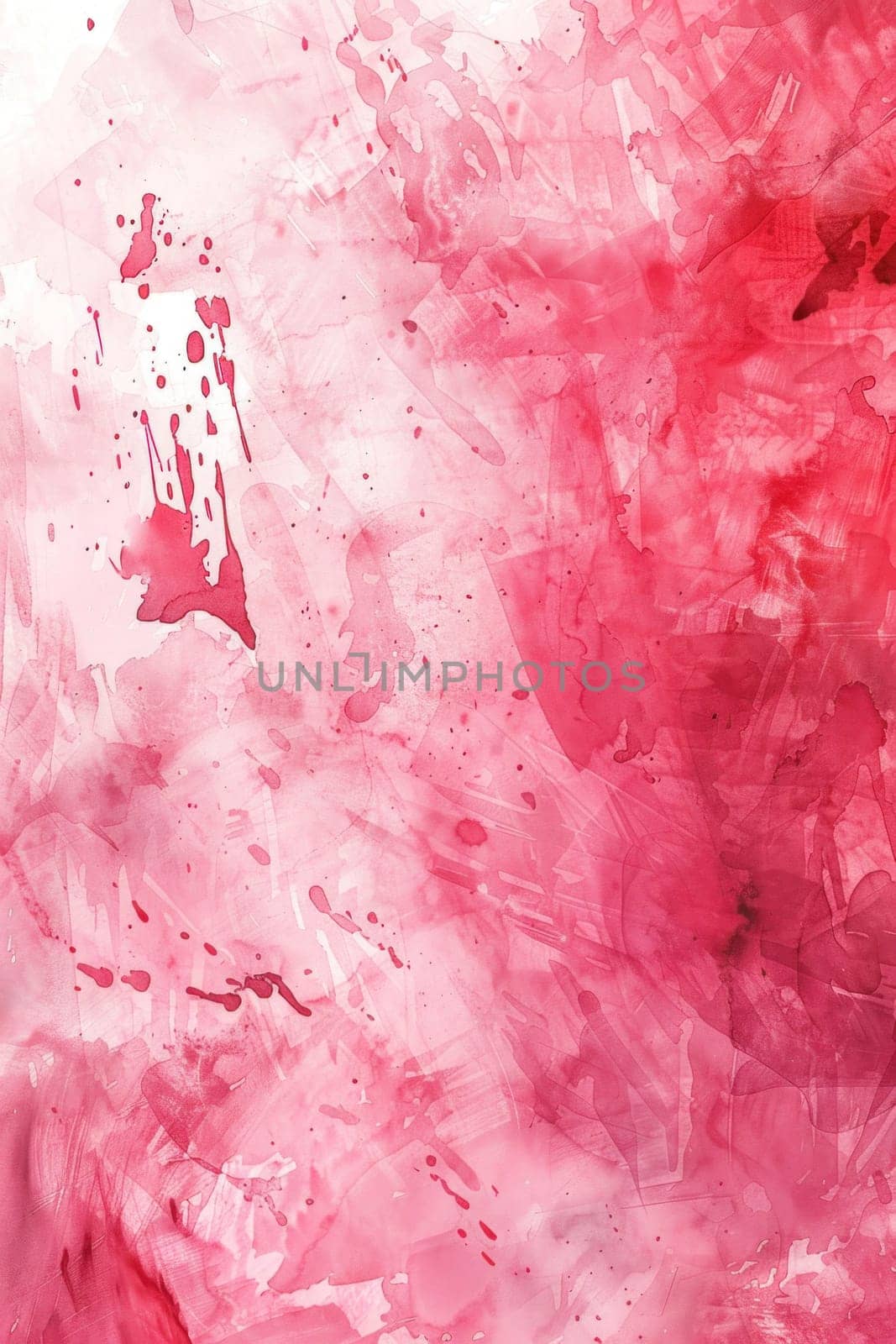 Abstract pink watercolor paint splatters on white background with a red accent artistic beauty in contrast and color palette
