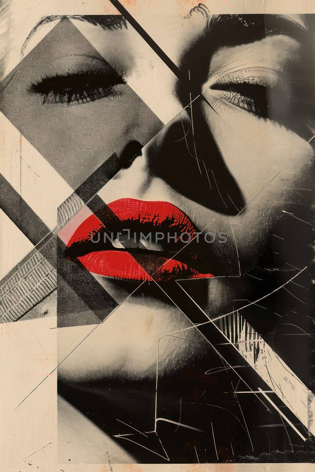 Beauty on geometric elegance bold red lips stand out against abstract background shapes by Vichizh