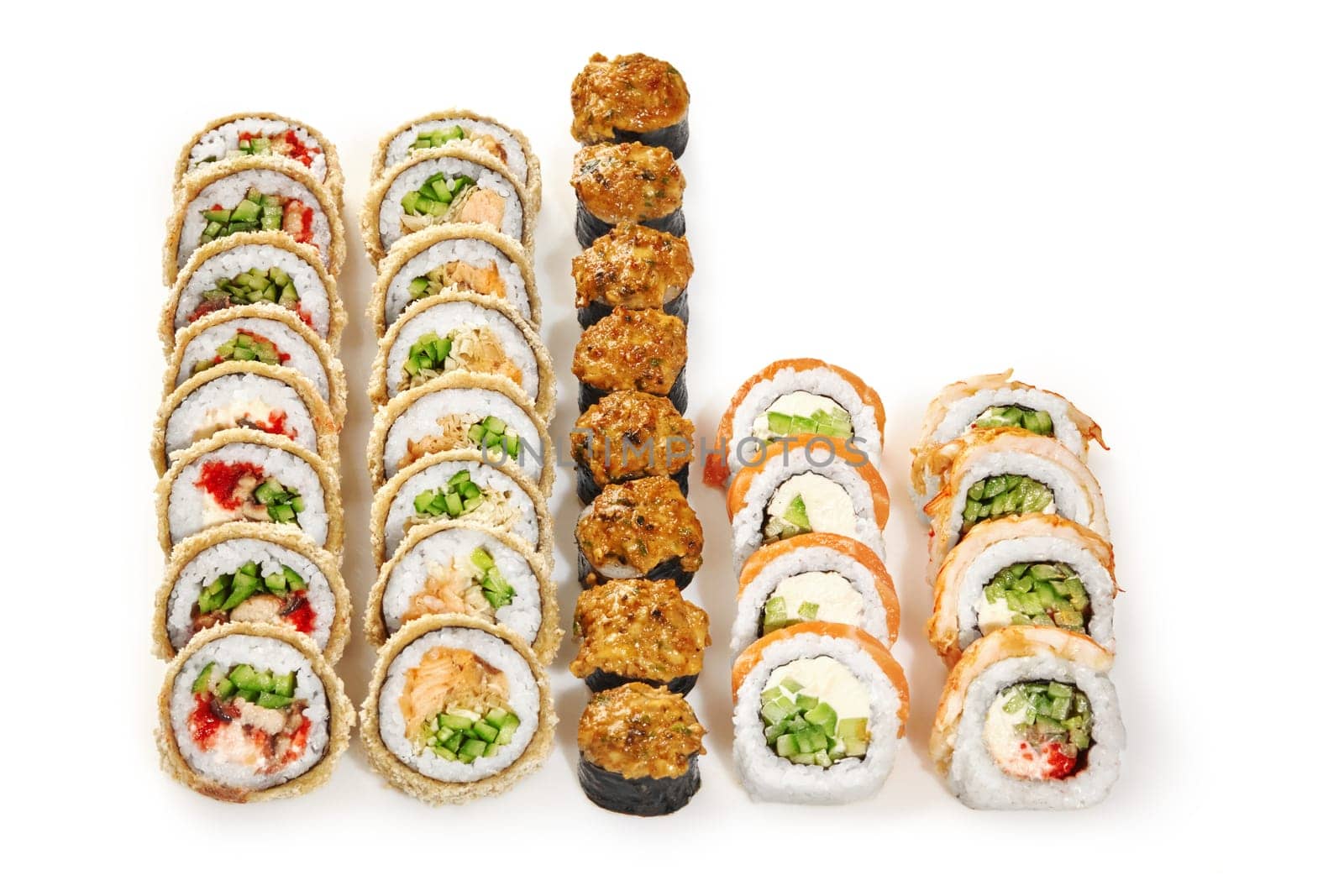 Vibrant sushi set for Japanese style family dinner by nazarovsergey