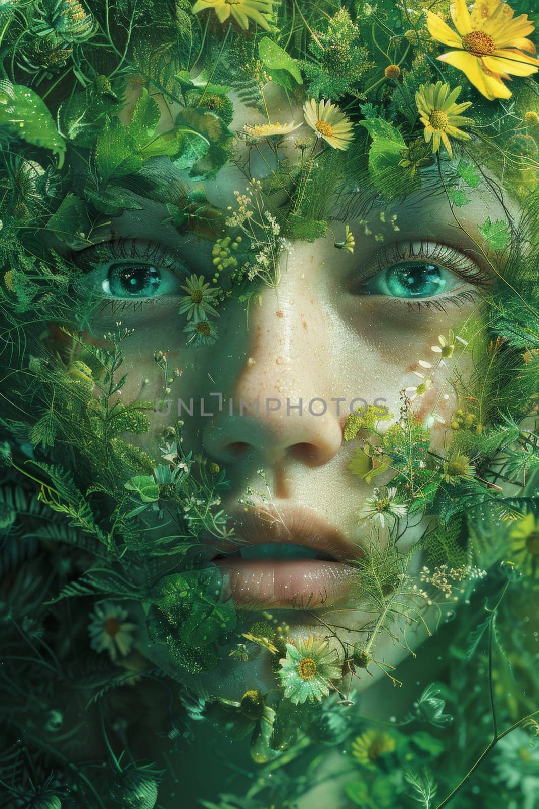 A futuristic portrait of a girl in an ecological world. using eco-future technologies in the ecosystem.