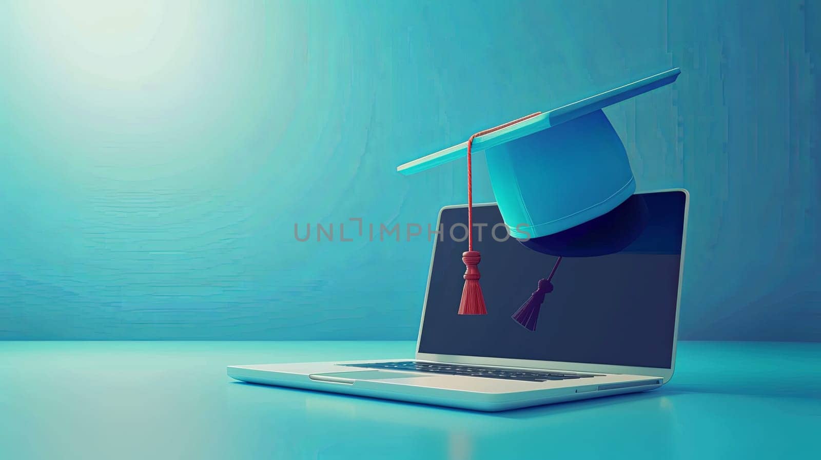 A laptop displaying an EdTech concept with a graduation cap placed on top, symbolizing online education and professional qualifications.