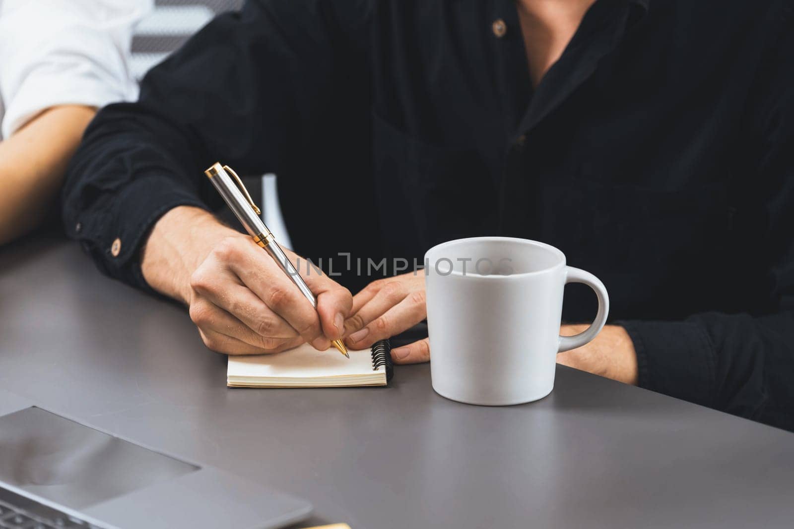 Group of diverse office worker employee working together on strategic business marketing planning on office workspace desk. Productive teamwork in business workplace concept. Prudent