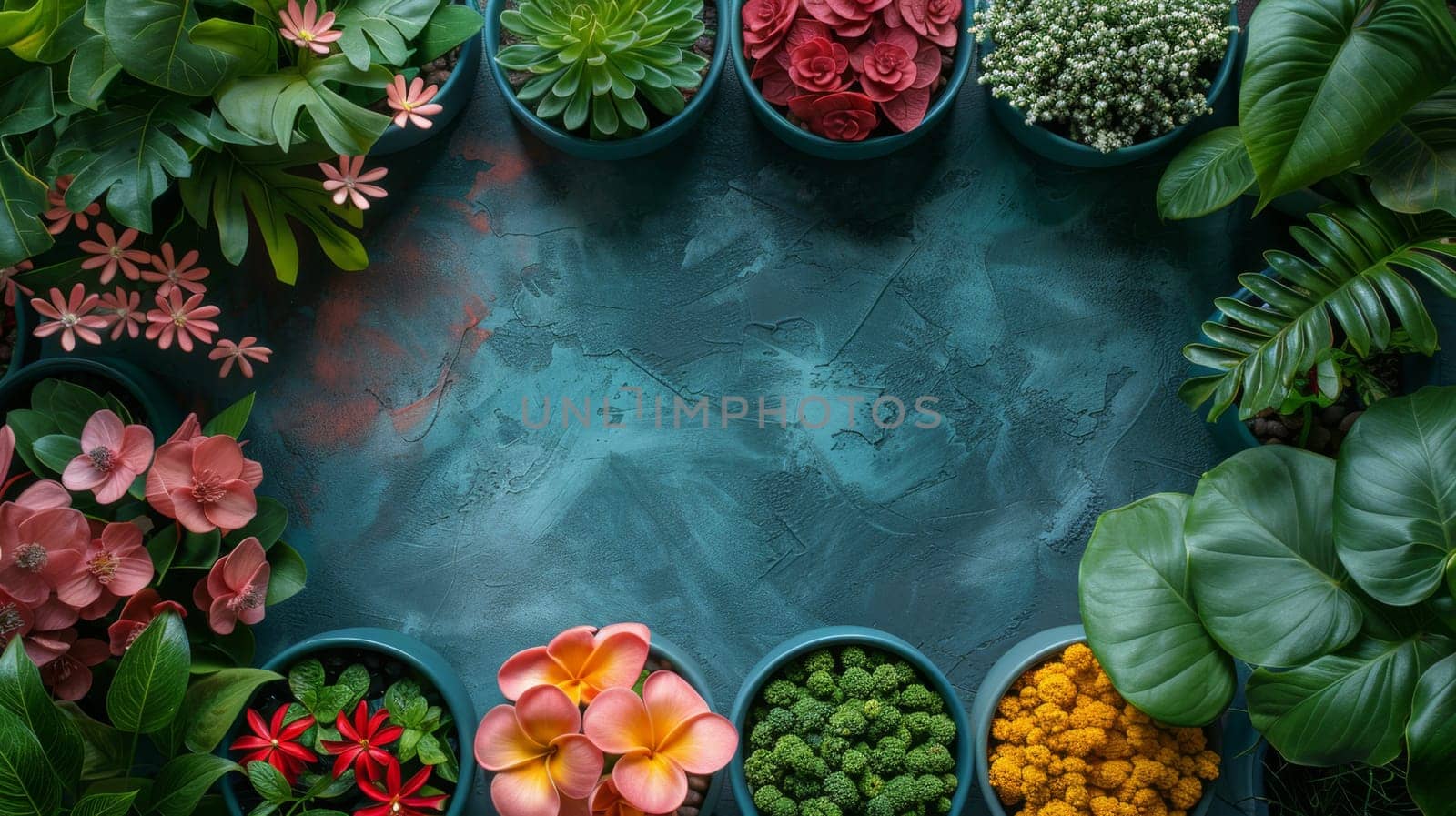 Multicolored flowers on a blue background. Environmental background design.