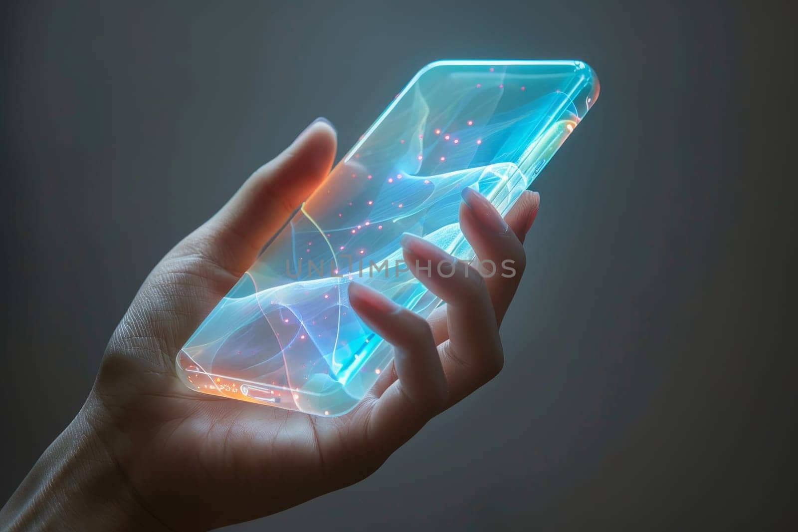 Artificial Intelligence smartphone with an interface translucent screen, technology futuristic. by Manastrong