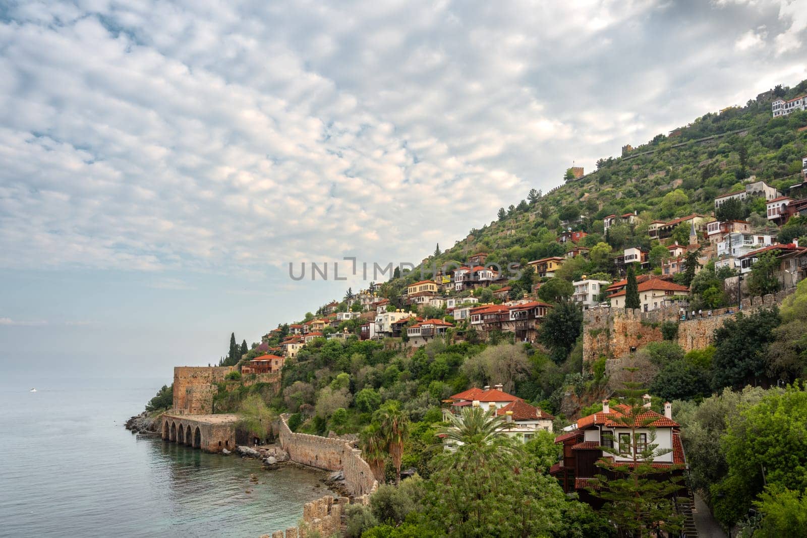 Historical Alanya Shipyard and Kizil Kule walls located in Alanya district of Antalya by Sonat