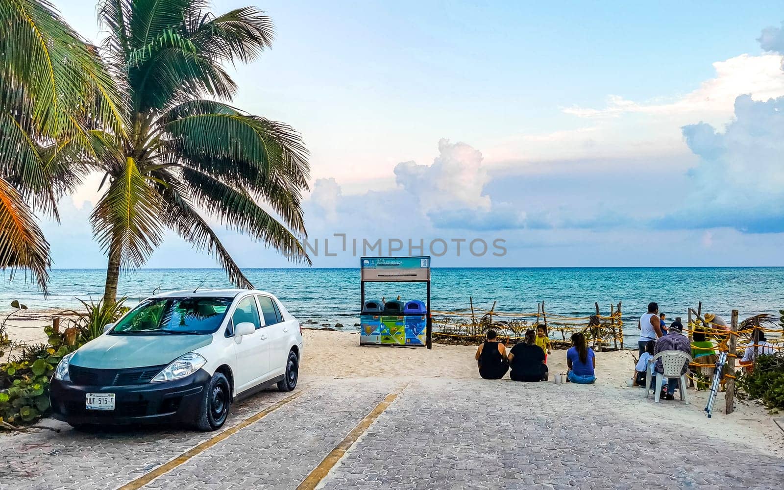 Natural tropical mexican caribbean beach entrance Playa del Carmen Mexico. by Arkadij