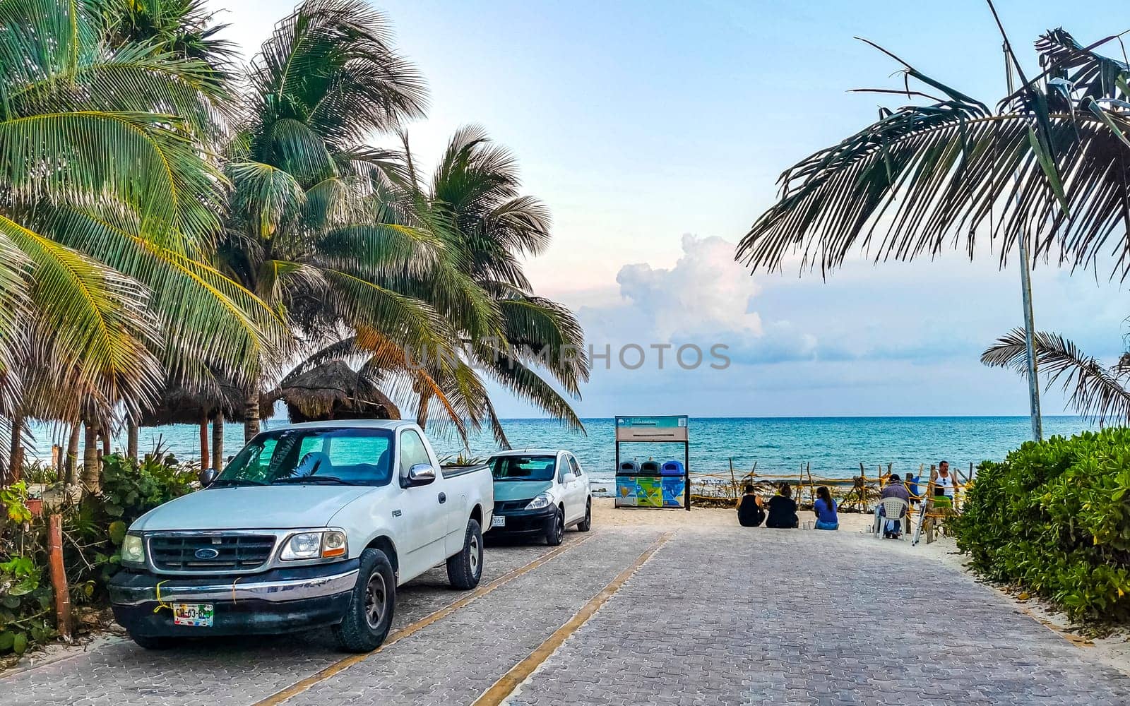 Natural tropical mexican caribbean beach entrance Playa del Carmen Mexico. by Arkadij