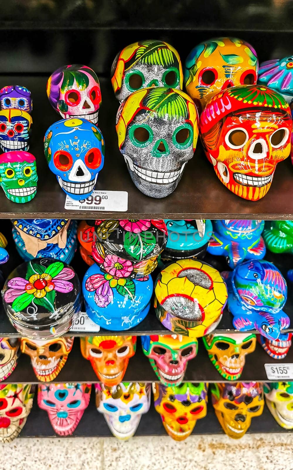 Playa del Carmen Quintana Roo Mexico 14. May 2021 Mexican and Mayan souvenirs on the supermarket shelf in Playa del Carmen Quintana Roo Mexico.