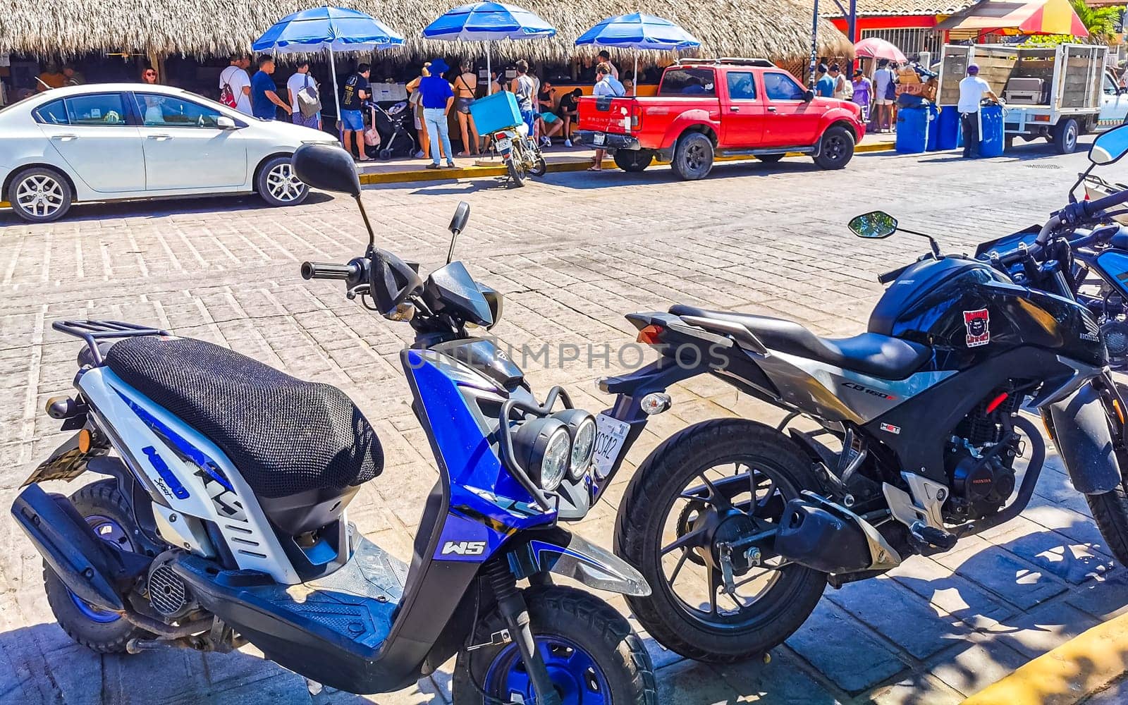 Scooters Motorcycles Motorbikes Outdoor in Zicatela Puerto Escondido Oaxaca Mexico.