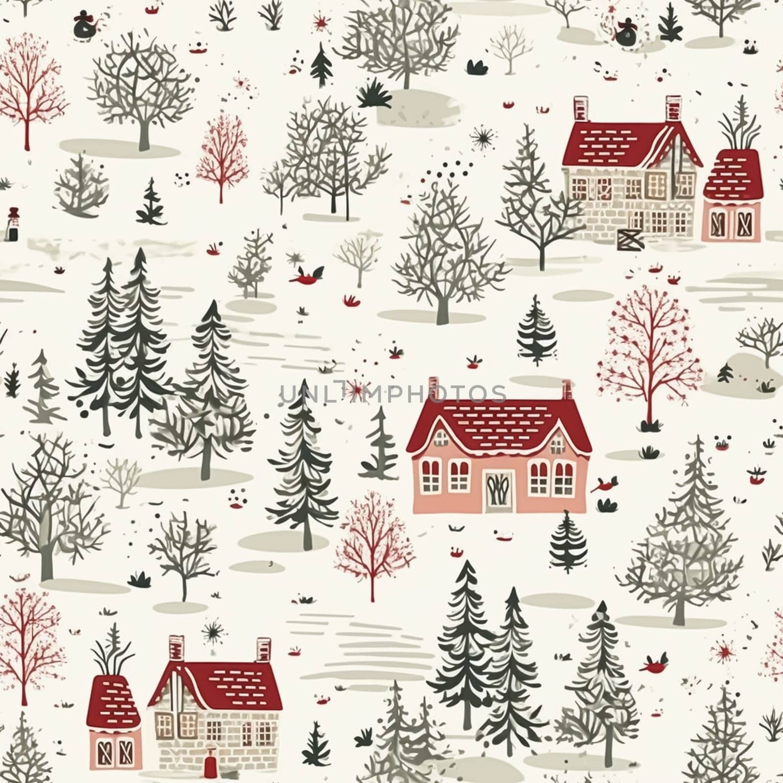 Seamless pattern, tileable Christmas holiday country dots print, English countryside cottage for wallpaper, wrapping paper, scrapbook, fabric and product design inspiration